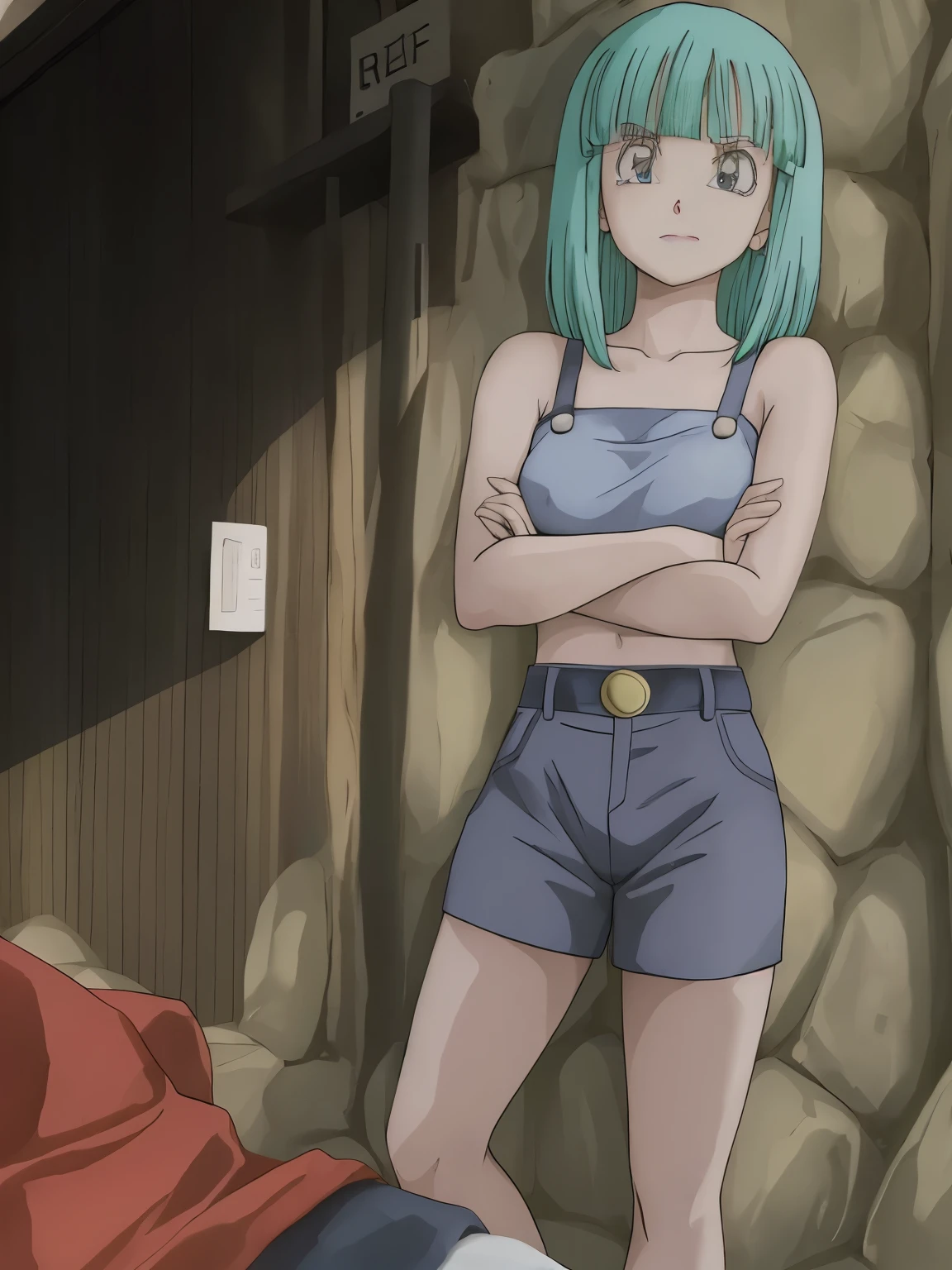 Beautiful girl with blue hair with crossed arms, corpo perfeito, crying expression, emocionada 