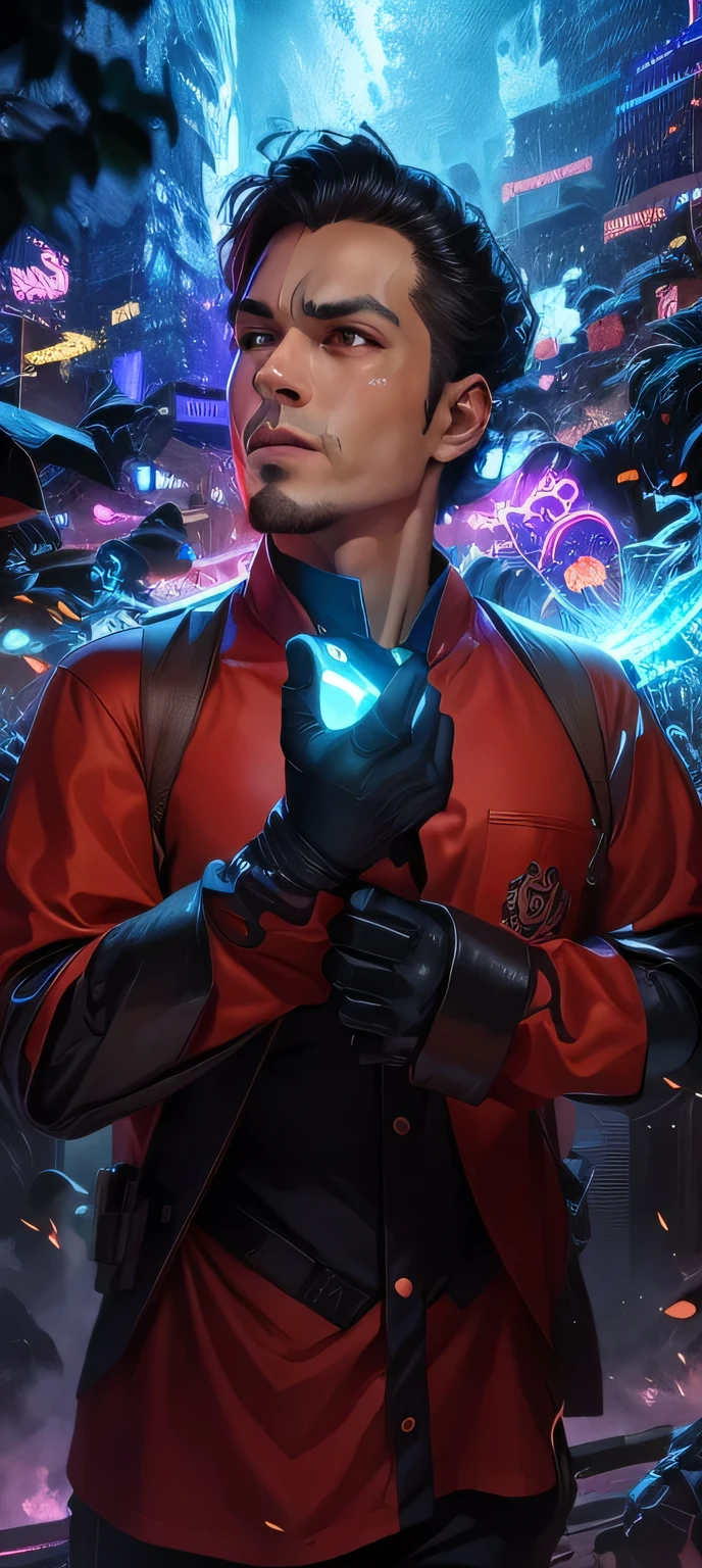 mude o fundo ,anime ,Villain, ciberpunk, good looking, super detalhado, 4k