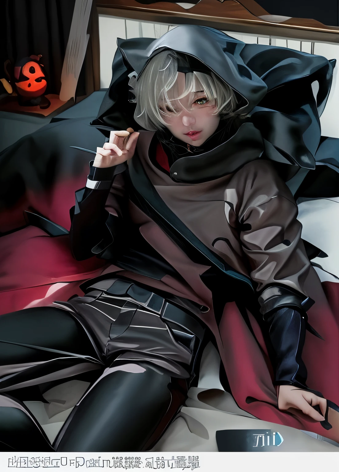 male,Clothes are torn,Face horror,Cry,blush,Lying in bed,One in costume、Close-up of man wearing hood, High quality fan art, herzulqua igmzah, at night, Official fan art, male主角,One in costume、Close-up of man wearing hood, pixiv, New line added, Character art close-up, Character close-up, Bravely Default to Inspiration, portrait of fin wild cloak, Not PFP, Character close-up, Detailed fanart, Abigail Larson,close-up character, from《Bravely Default II》, Cartoon rendering art style,portrait of a bloodborne hunter, winter concept art, Color line drawing,Dark fantasy character design, dark fantasy concept art, black hooded ghost, Black Cloak Necromancer, portrait of a bloodborne hunter, dark concept art, Riot Games Concept Art, black fox mage, bloodborne style,Today’s recommended anime is still, NieR Automata 2b stills, Krenzkushat, Thalia, blonde avatar, Komaeda Nagito, cartoon, Still from anime, portrait close-up,穿着黑猫连帽衫Lying in bed的动漫人物, from少女前线, artstation Hot topics on pixiv, girls frontline style, guweiz on pixiv artstation, from 方舟之夜, he has dark gray hair, by Shitao, Handsome anime pose, zero art, Anime cute art style, Relaxed white-haired dwarf,穿着黑猫连帽衫Lying in bed的动漫人物, Shi Tao's portraits, Hot topics on pixiv, self-destructive art, from少女前线, artstation Hot topics on pixiv, girls frontline style, guweiz on pixiv artstation, from 方舟之夜, he has dark gray hair, Handsome anime pose, zero art
