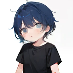 Cartoon Q version of a  boy with dark blue hair wearing a black T-shirt