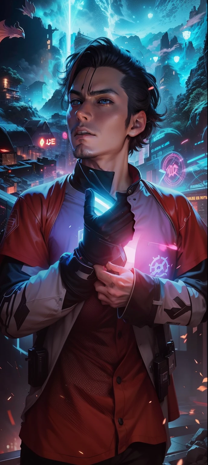 mude o fundo, anime, heroi, Cyberpunk, good looking, super detalhado, 4k