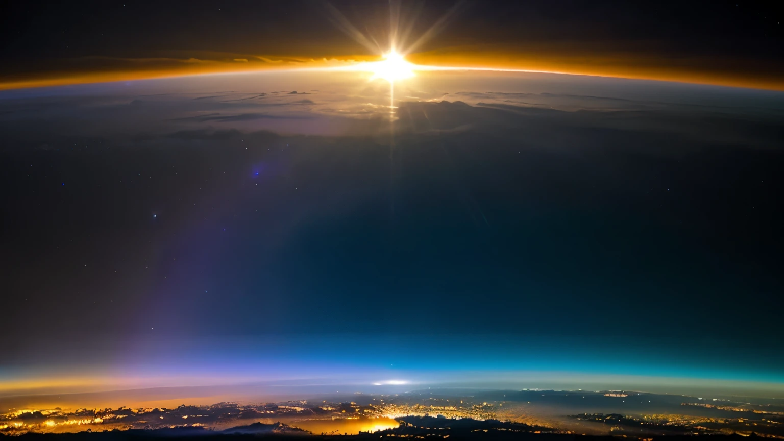 in dominate purple colour, mesosphere, horizon, a view of the sun setting over the horizon dawn atmosphere, space photography, space atmosphere, radiant atmosphere, atmosphere, sunrise atmospheric phenomena, sunset atmosphere, lynchian atmosphere, omnious atmosphere, nat geo, noctilucent, orange and blue sky, colous brillance, hdr, purple, blue, orange, chromatic aberration, 4k, retina