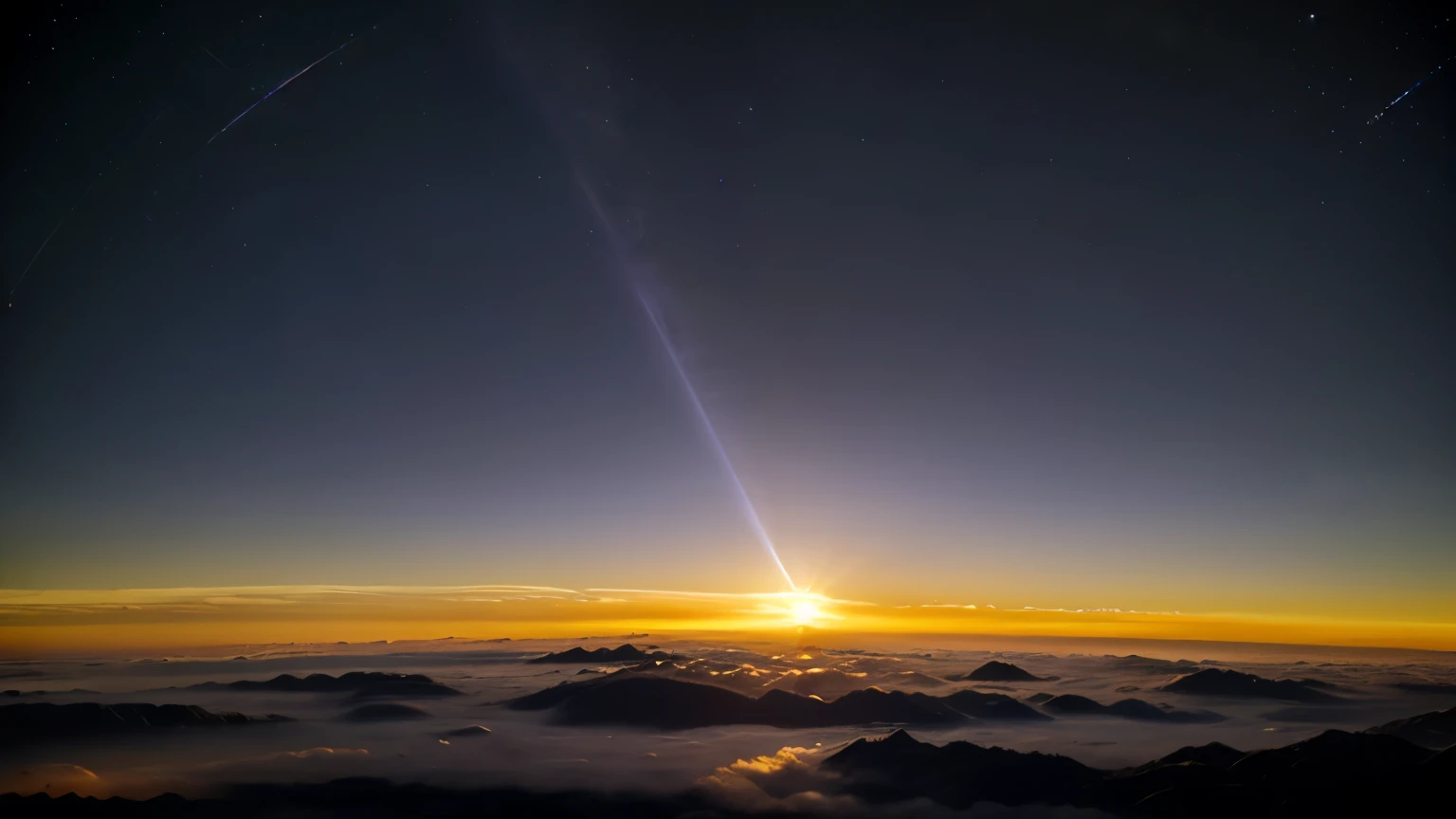 in dominate purple colour, mesosphere, horizon, a view of the sun setting over the horizon dawn atmosphere, space photography, space atmosphere, radiant atmosphere, atmosphere, sunrise atmospheric phenomena, sunset atmosphere, lynchian atmosphere, omnious atmosphere, nat geo, noctilucent, orange and blue sky, colous brillance, hdr, purple, blue, orange, chromatic aberration, 4k, retina