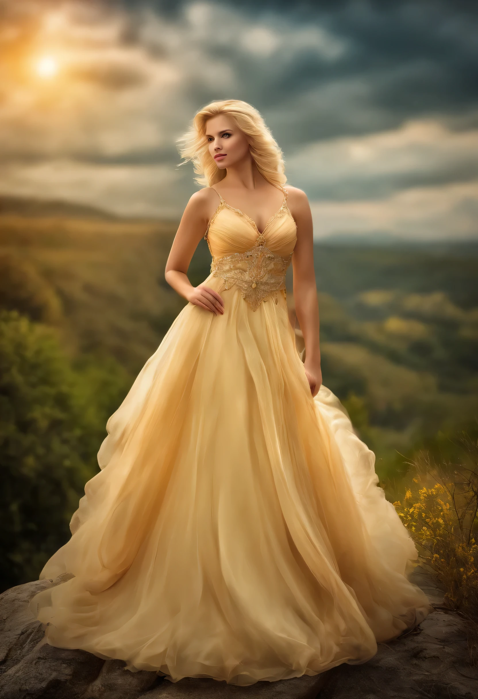 (blond,realistic girl,nice dress),(best quality,realistic:1.37),(ultra-detailed,HDR,professional,vivid colors),(portraits)