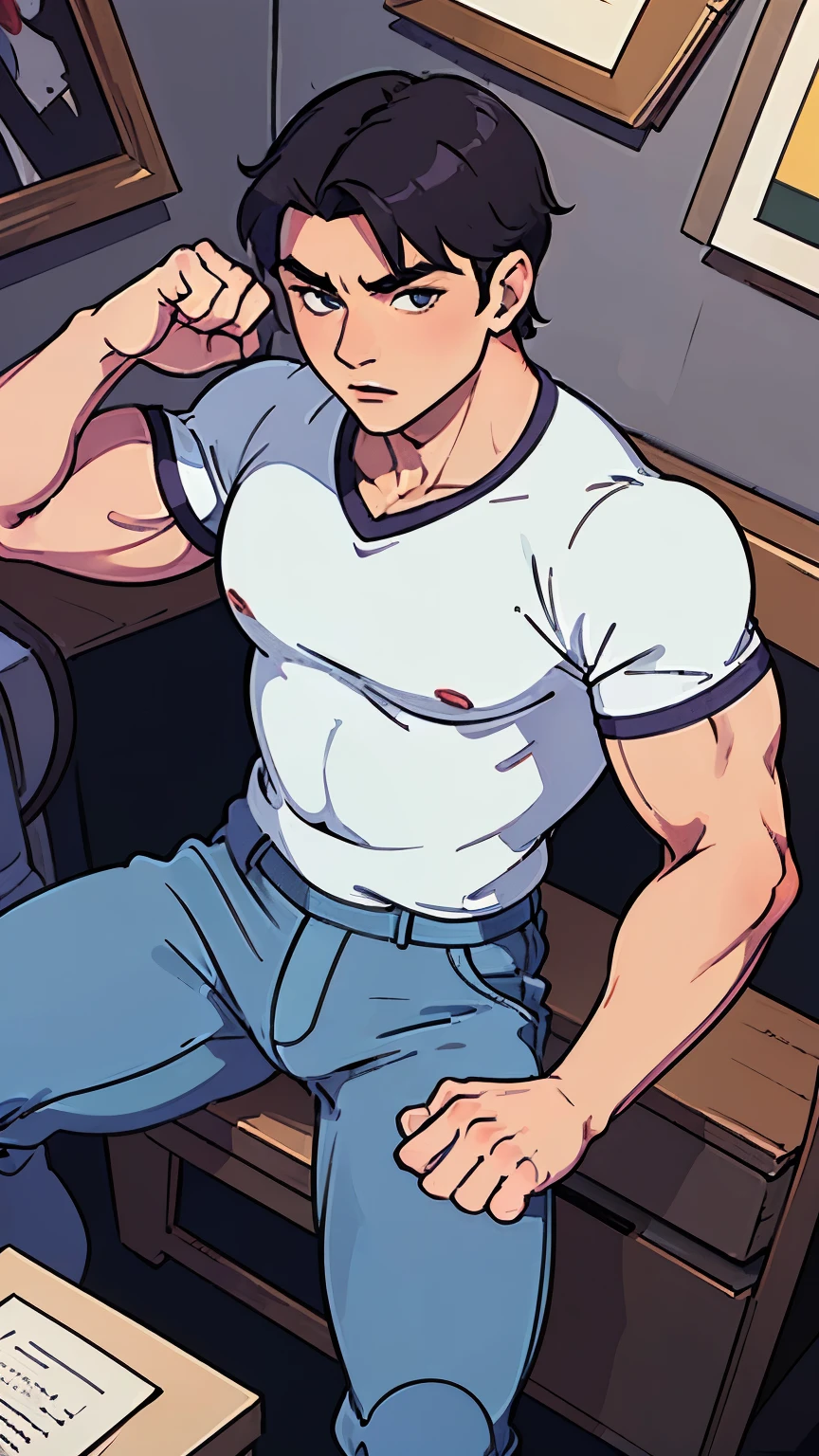(masterpiece), best quality, expressive eyes, perfect face, 20 year old handsome muscular bodybuilder with muscular legs