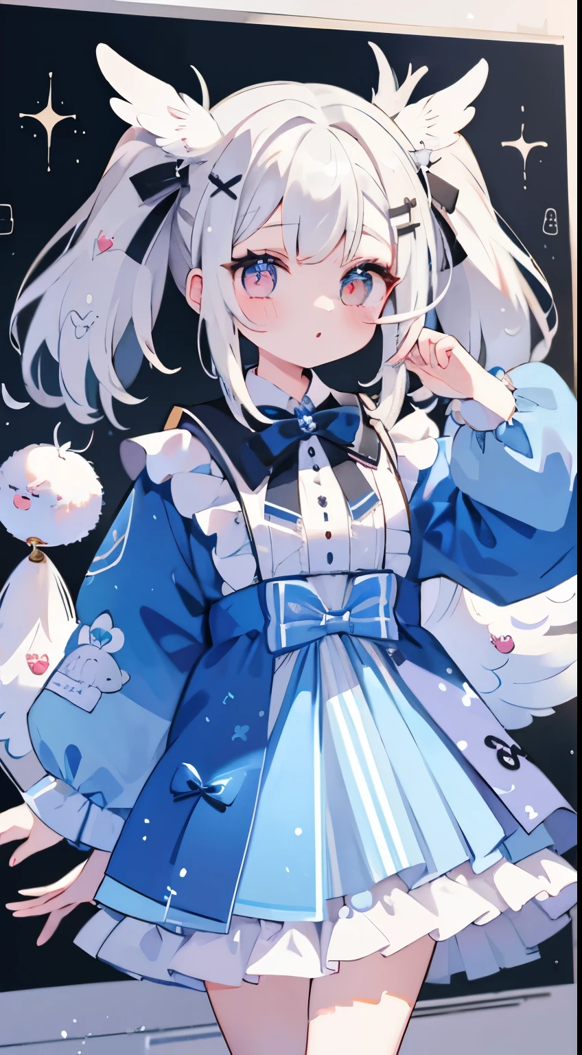 One Girl、white hair、Medium hair、Twin-tailed、Small twin tails、Angel Wing Hair Ornament、masterpiece、top-quality、Top image quality、cute little、Idol costumes、
