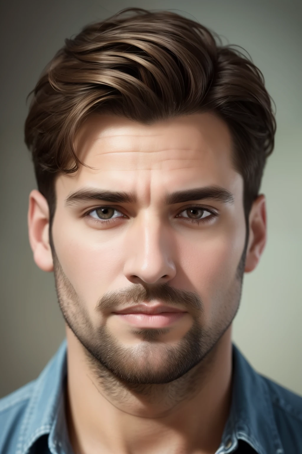 Impeccable headshot, best quality, solid background, (stubble:1.3), short brown hair, man in his thirties.

(realism: 1.4), (ultra high resolution), subtle shadows, bringing out the texture of his stubble and pores, capturing the authentic details of his features.