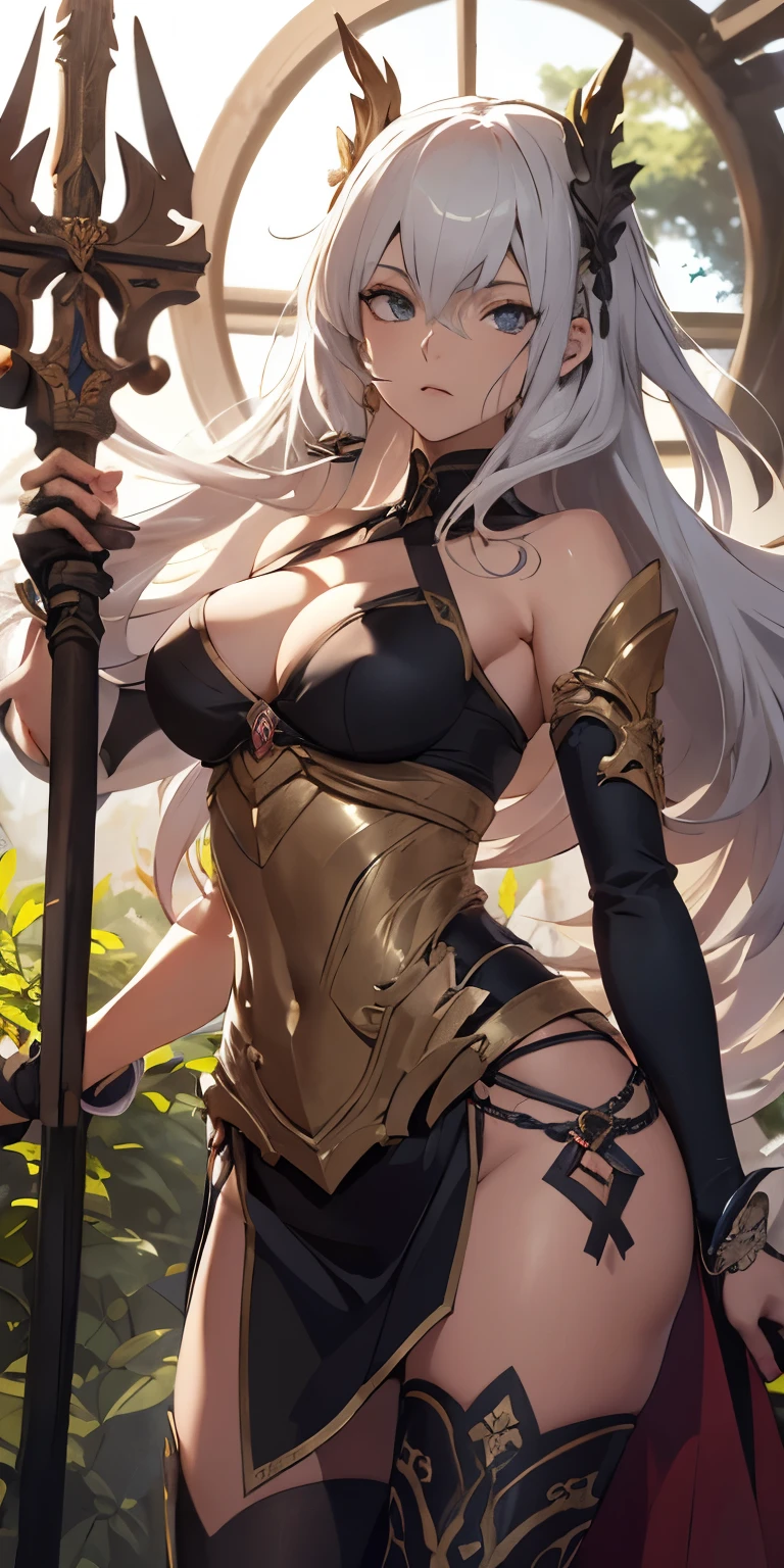 garota de anime com cabelos brancos e tatuagens segurando um arco e flecha, cabelos brancos deity, Arqueiro florestal feminino, anime com um arco e flecha, lady huntress of the forest, high detailed arte oficialwork, arte oficial do anime, cabelos brancos, deusa dos animes, arte oficial, de cabelos brancos, uma mulher berserker muito bonita, tanga branca, Goddess of the hunt, arte oficial do personagem