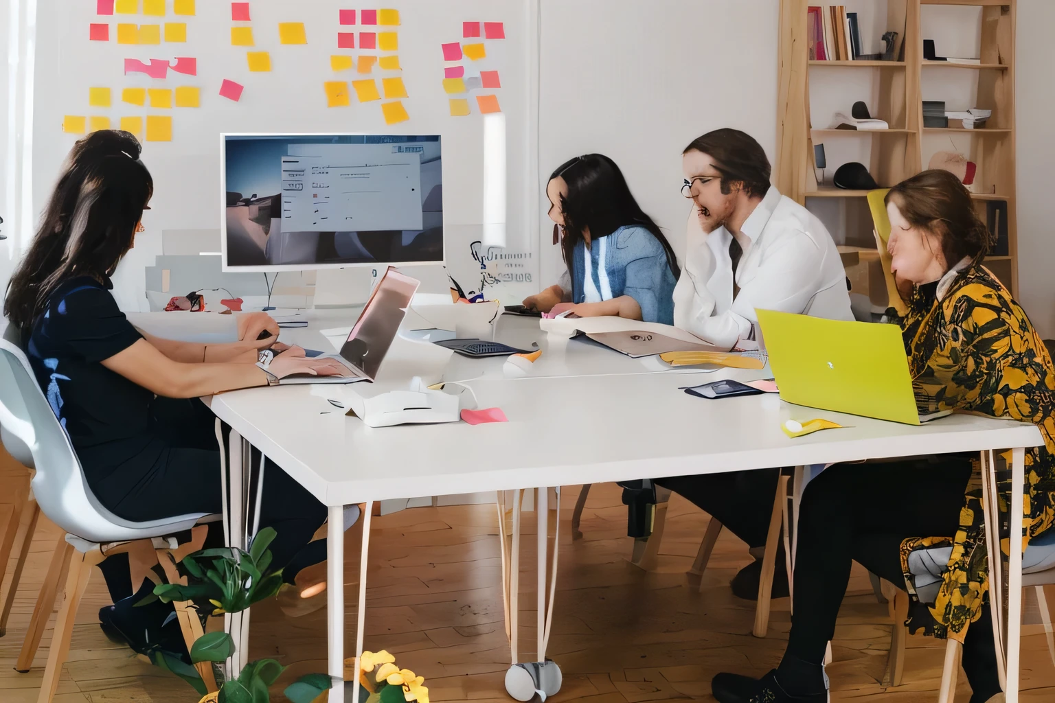 J'aimerai que tu me crée une image similaire de ces personnes entrain de travailler sur le design d'un site web