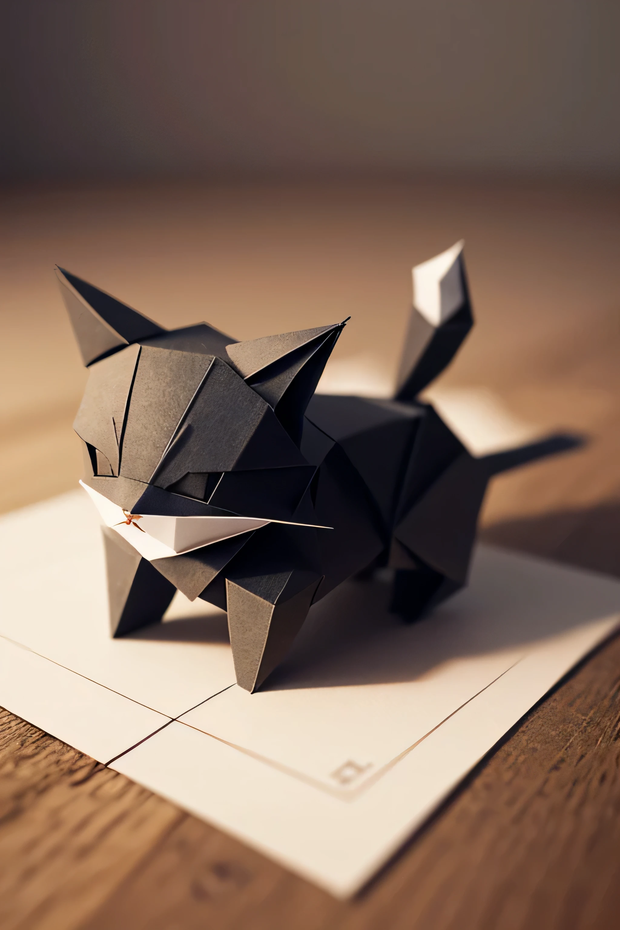 origami cat, tiny, detailed paper, paper crees, bent paper