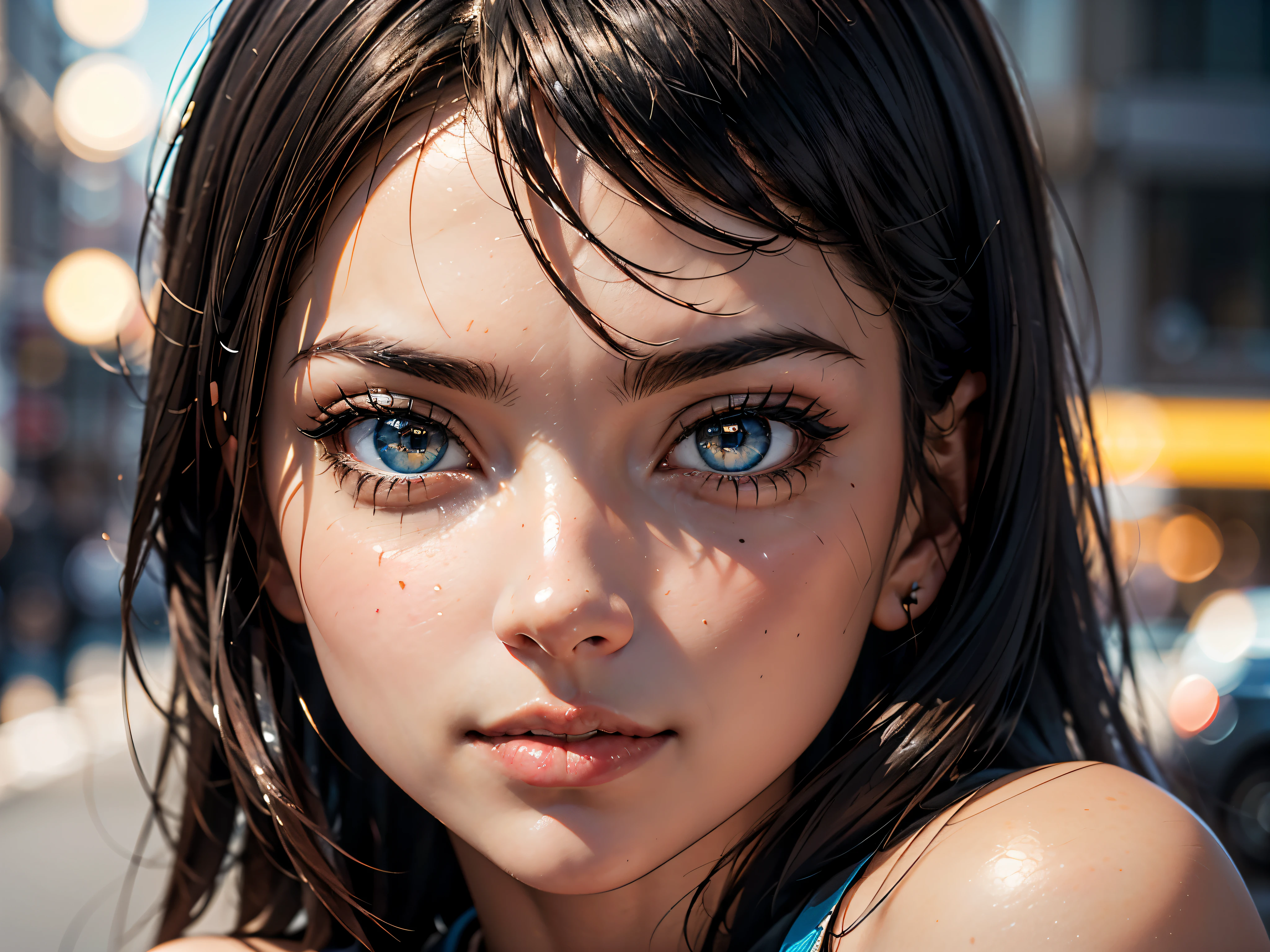 Generate 3D blue almond shaped anime-style eyes of a 26 years old woman, perfect studio lighting to enhace details of eyes, ((front shot looking directly to camera, sharp focus on eyes)), ensure that the output is of high quality with a white background. Make a macro shot where I can see an extremely close and detailed zoom of the eyes, 8K, best quality, more details, ultra high definition.