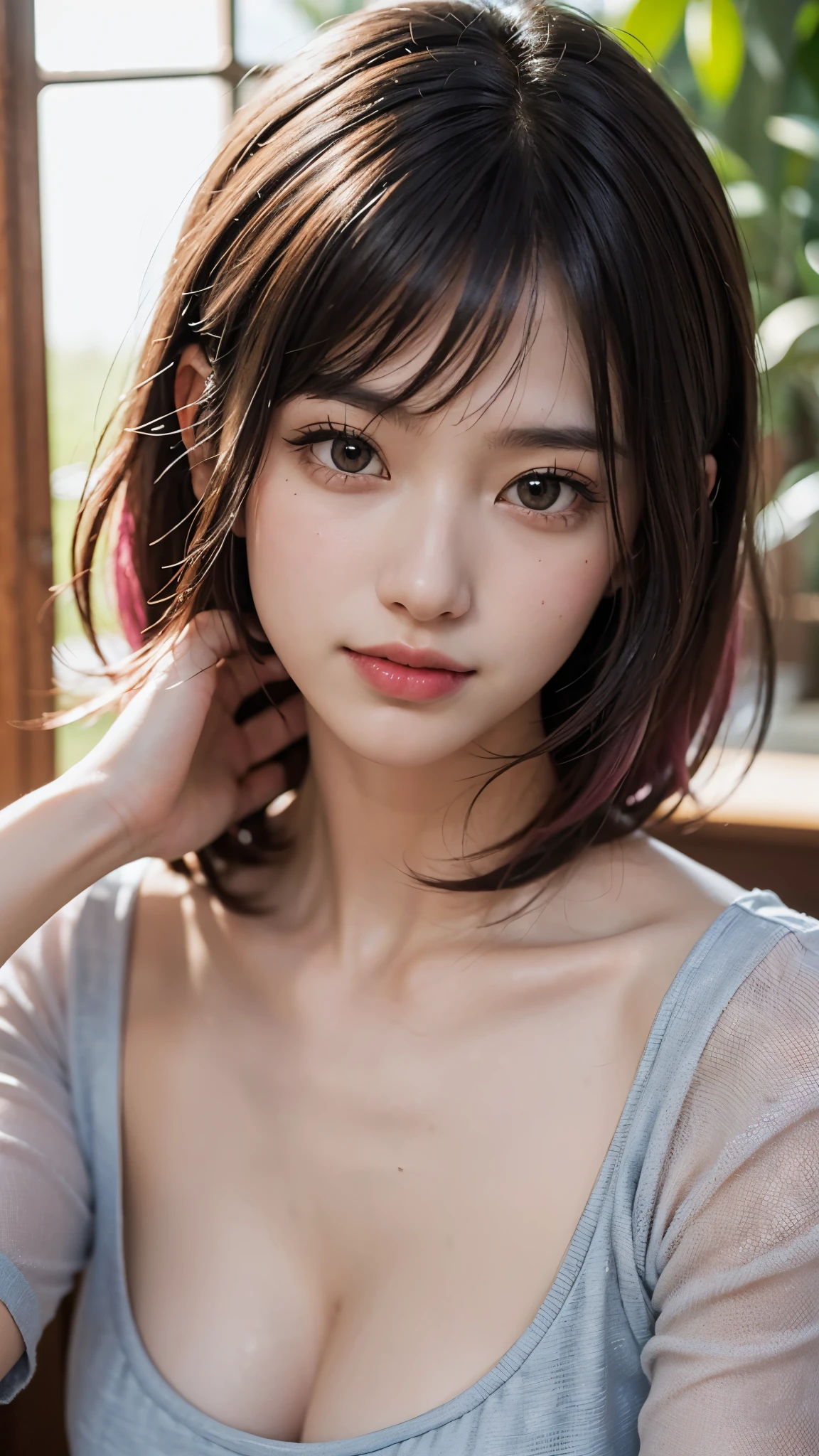 (highest quality、8k、16k、masterpiece、Realistic、Super detailed、Beautiful in every detail、ray tracing)、photograph、beautiful asian girl、Face like a Korean idol、25 year old female model、whole body、(detailed clothes)
(detailed face、Golden ratio of beauty)、gentle smile、detailed lips、detailed eyes、((silver hair pink mesh hair color))、medium bob hair、Idol style super cute face、slim and beautiful body、beautiful breasts、Glossy skin、It&#39;s so bright that I look away、
I can&#39;t say anything, even a single word that suits me、
The diffusely reflected sun will take you away、
I felt so lonely that I lowered my eyes.、
The laughter that bounces in this small world resonates so beautifully、
I was saved.、
It&#39;s okay to be lost in this incredible future that repeats moments, so let&#39;s share everything.、