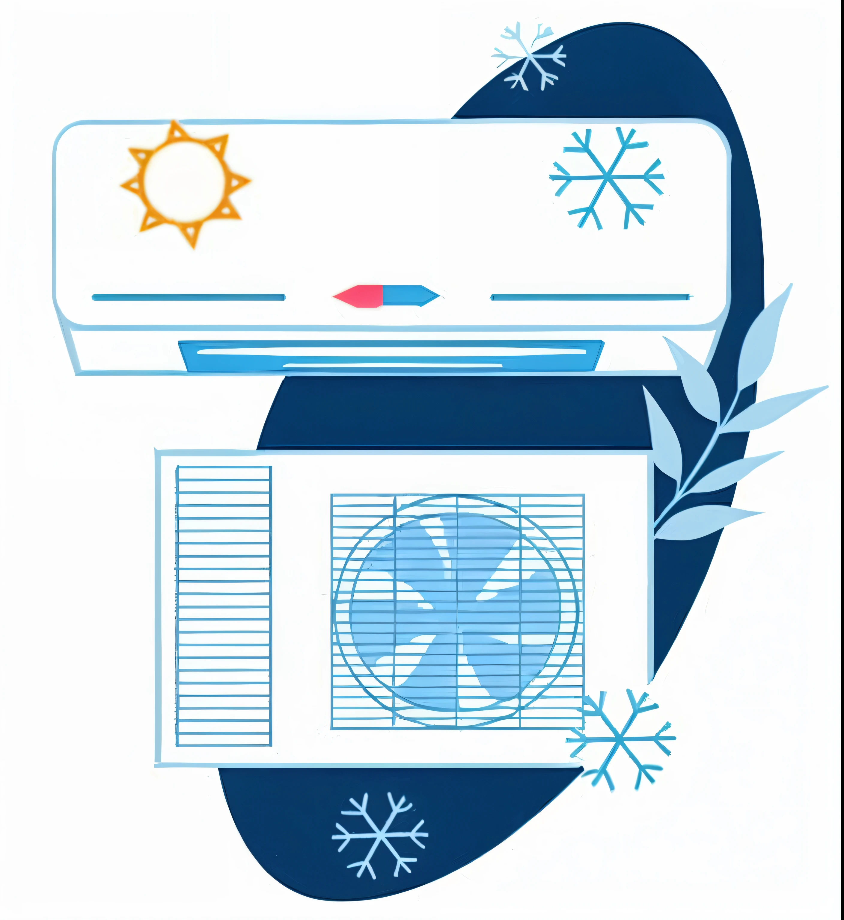 a picture illustration of a split ar-condicionado with a heat and air conditioning unit, ar-condicionado, resfriamento, ar quente, frio temperature, clima frio e ensolarado, Recursos quentes, temperatura fria, vector graphic, vector illustration, color illustration, svg illustration, flat illustration, ( ( illustration, detailed illustration, simple illustration, frio, vector art illustration, frio weather, freezing