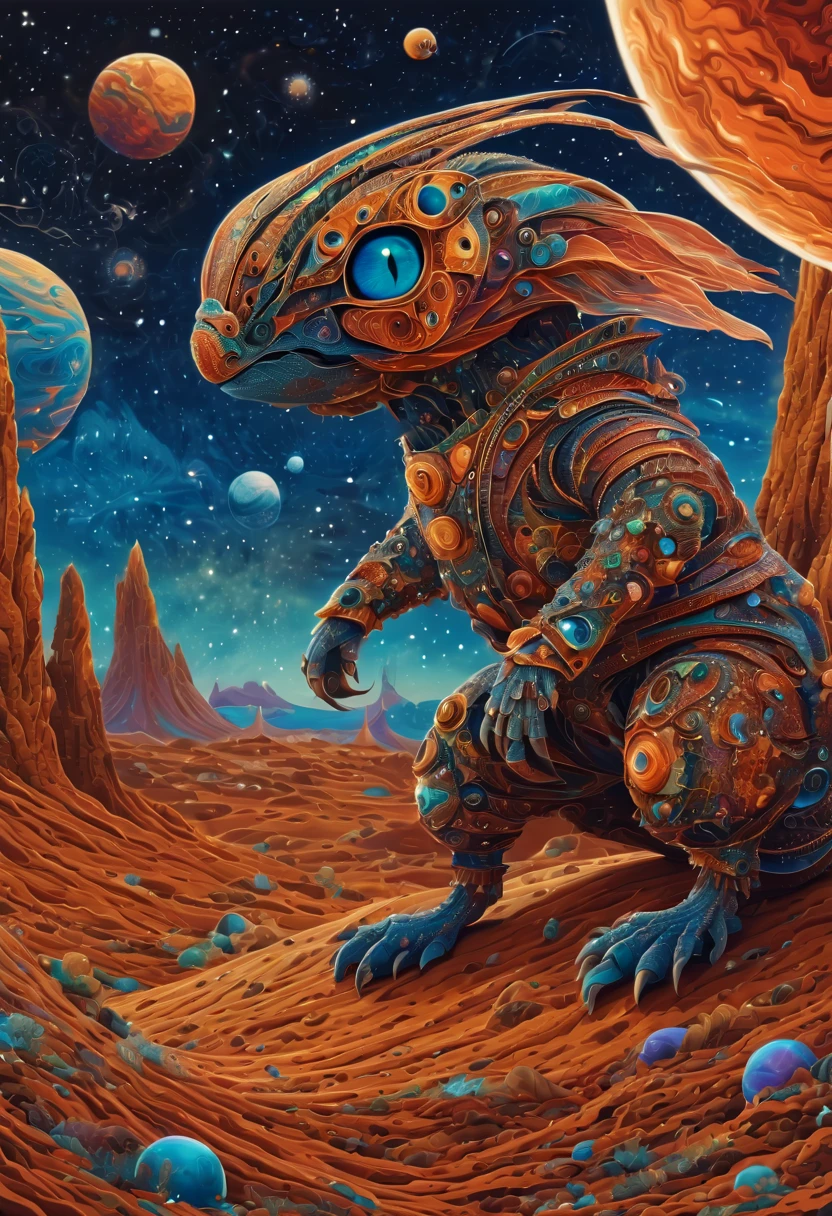 (masterpiece, best quality:1.2), Magical creatures from mars, zentagled, intricate details, cosmic energy, dreamlike scenery