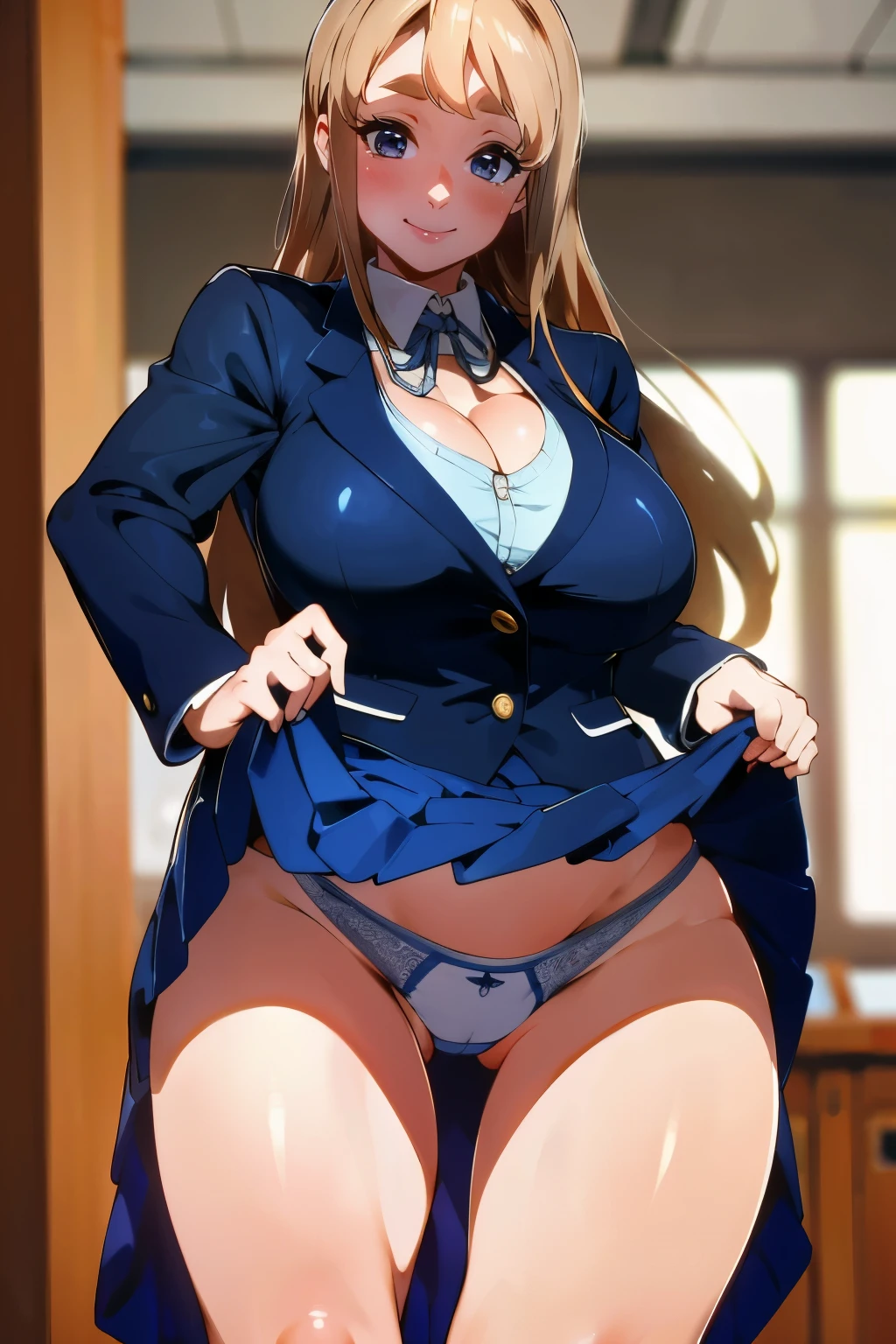 (((anatomically correct, masterpiece, 16k, highres, UHD, anatomically correct, super detail, ccurate, best quality, high details, high quality, Shiny skin, Detailed face))), smile shyly, tsumugi kotobuki, blue eyes