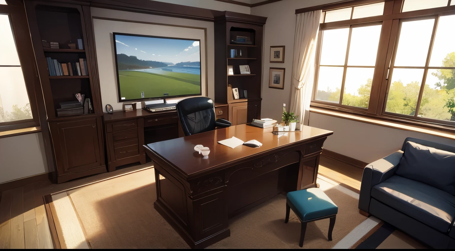President's office、Brown sofa、office、desk