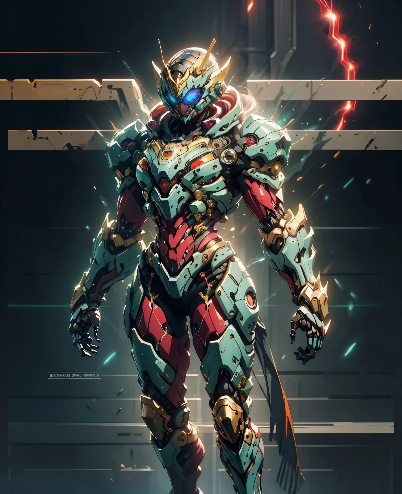 A woman adorned in fantasy-style full-body armor, a crown-concept fully enclosed helmet that unveils only her eyes, a composite layered chest plate, fully encompassing shoulder and hand guards, a lightweight waist armor, form-fitting shin guards, the overall design is heavy-duty yet flexible, (the armor gleams with a golden glow, complemented by red and blue accents), exhibiting a noble aura, she floats above a fantasy-surreal high-tech city, this character embodies a finely crafted fantasy-surreal style armored hero in anime style, exquisite and mature manga art style, (Queen Bee Concept Armor, blood), ((plasma, bio mecha, long legs, elegant, goddess, femminine:1.5)), metallic, high definition, best quality, highres, ultra-detailed, ultra-fine painting, extremely delicate, professional, anatomically correct, symmetrical face, extremely detailed eyes and face, high quality eyes, creativity, RAW photo, UHD, 32k, Natural light, cinematic lighting, masterpiece-anatomy-perfect, masterpiece:1.5