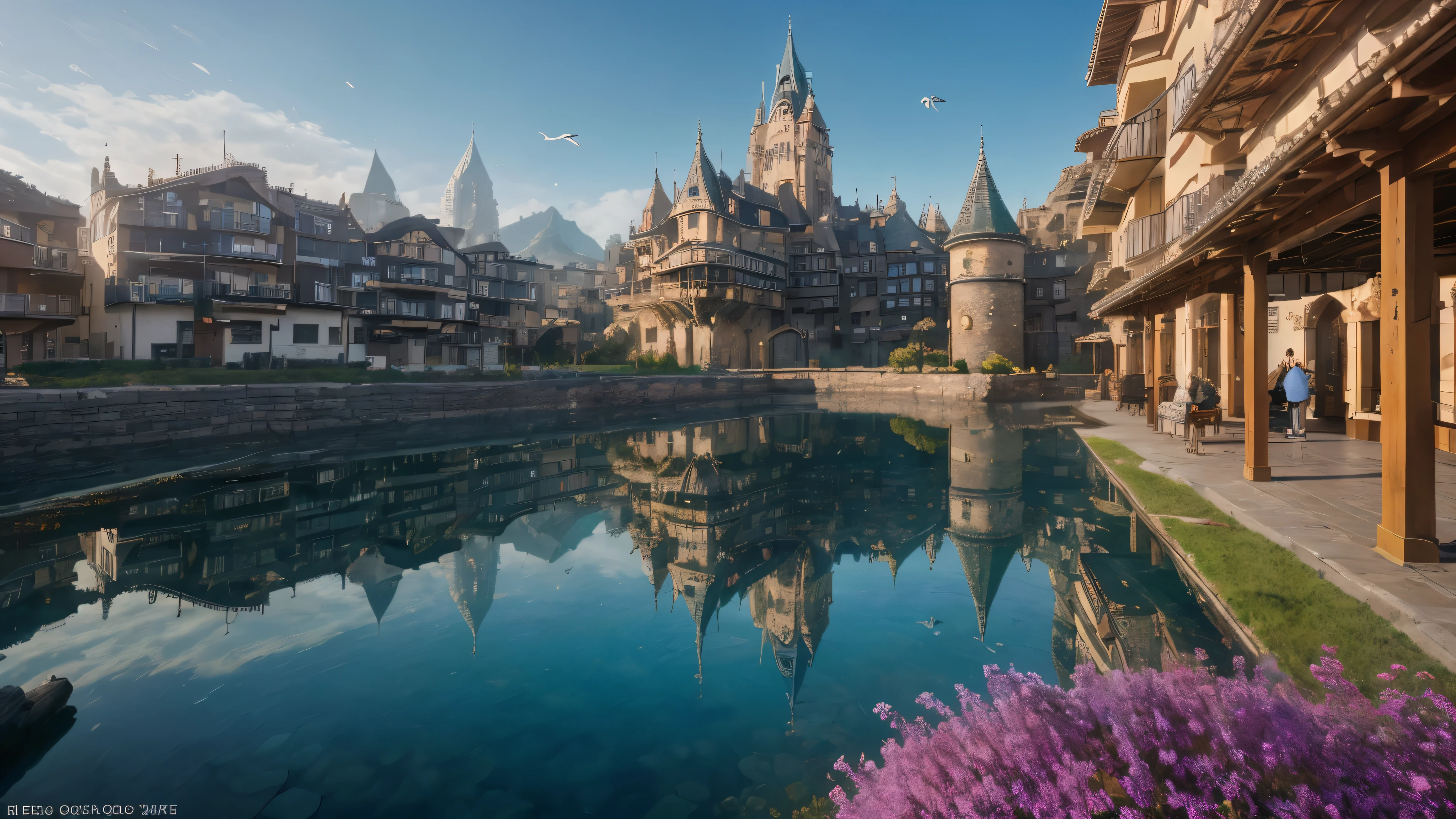 (8k, ARTISTIC photography, best quality, masterpiece: 1.2) ((best quality)), Nijistyle, Dragon descends on village, wings spread, tail on fire, Architecture, a fantasy world, the art and science of designing built environments, serves as a powerful predictor of health within isekai society. advanced castle architecture spread out, Its influence extends beyond aesthetics and functionality, surrounded by village, shaping various aspects of our lives, planets visible in the atmosphere, including economic stability, dragons flying around, the physical environment or neighborhood, education, food, community and societal context, and the healthcare system. Through its intentional design choices, architecture creates and impacts these interconnected elements, ultimately influencing the well - being and health outcomes of individuals and communities. define this idea with imagery. do not show text. create an appealing image typical of those shown on the front page of a world renowned magazine., each with unique architecture and culture, beauty light, Glitchart, 64K, high detail