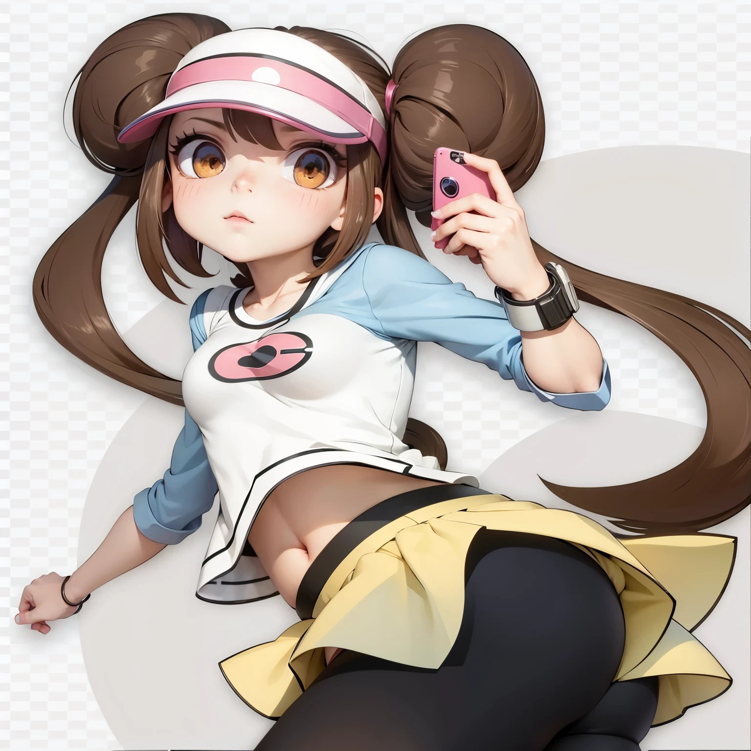 Close-up of a person holding a mobile phone near a person, pokemon trainer outfit, heroine 👀 :8, pokemon trainer, (anime girl), an anime girl, anime best girls, anime dead, female anime characters, Danganronpa Nanami Qianqiu, anime girl, hq artwork, dead, heroine, anime characters, Pokemon Mist