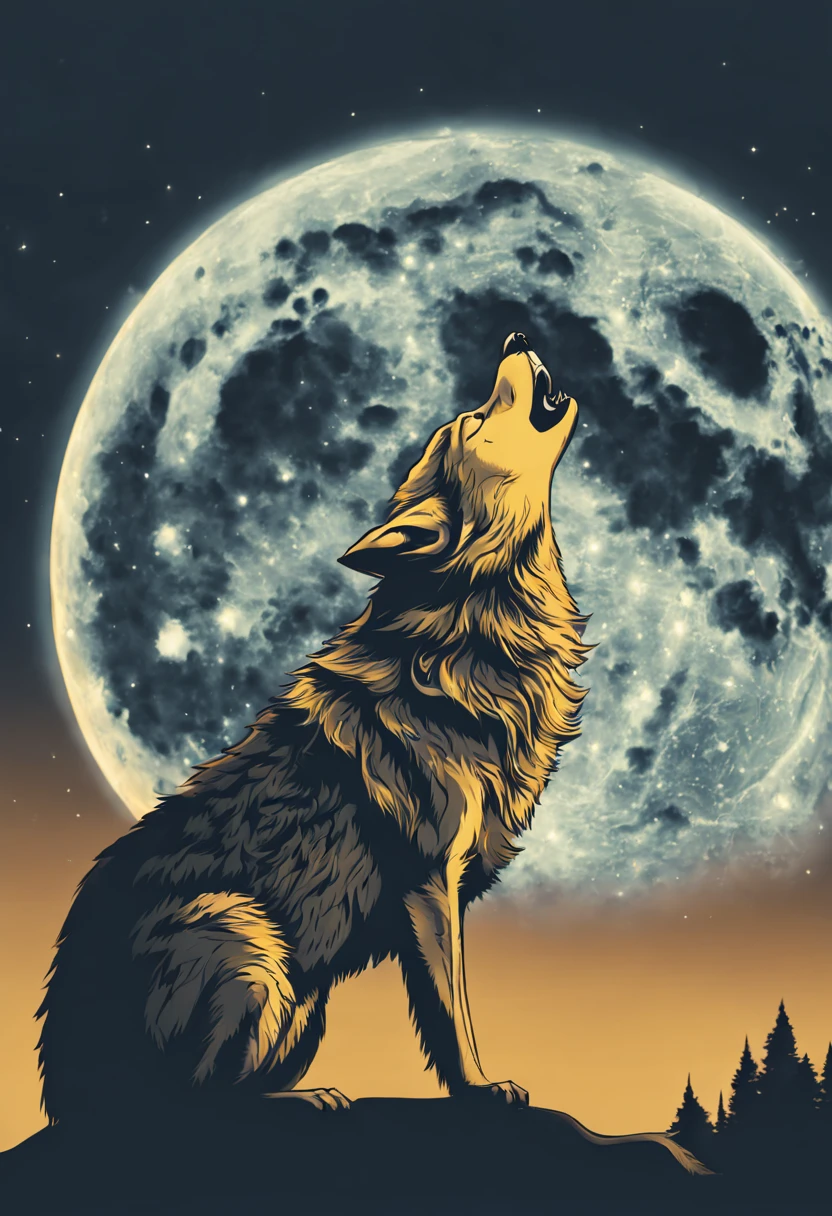 A wolf howling at the moon