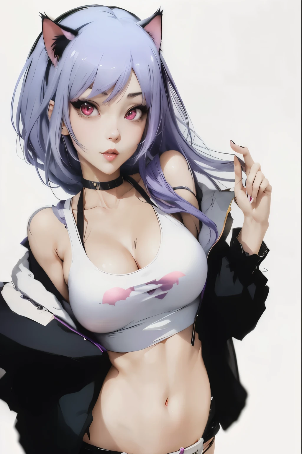anime girl with purple hair and cat ears posing for a picture, seductive anime girl, beautiful anime cat girl, charming cat girl, anime girl, Very beautiful anime catwoman, guweiz, attractive anime girl, anime cat girl, cute anime cat girl, anime girl with cat ears, guweiz style artwork, (anime girl), white cat girl