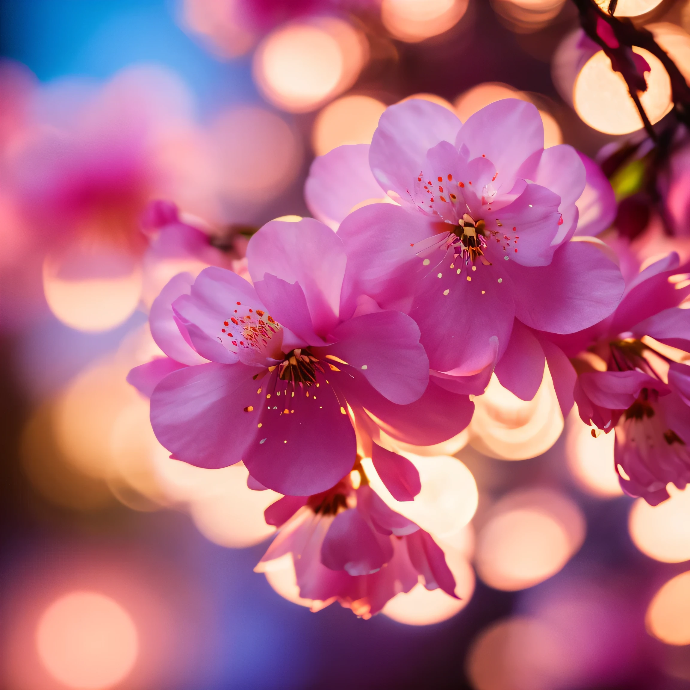 a closeup of cherry blossoms, realism, contemporary art, reflective light, ray tracing, chromatic aberration abuse, Canon, f/1.8, bokeh, overexposure, super detail, high quality, 8k