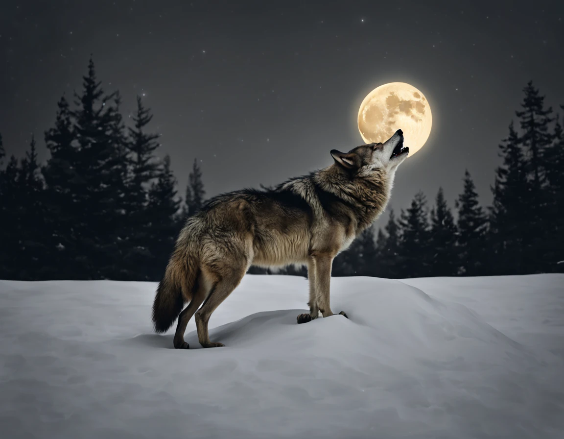 A wolf howling at the moon