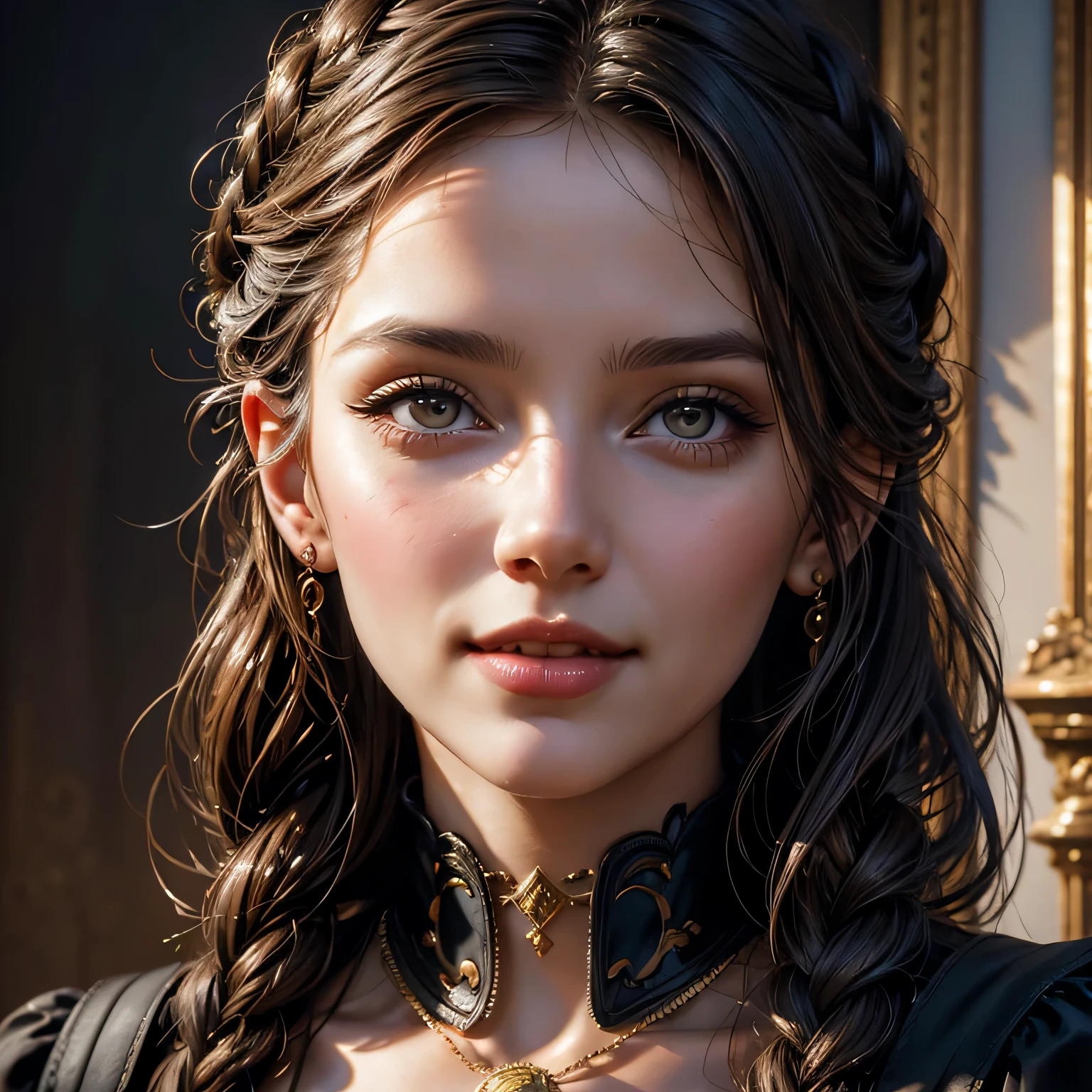 Portrait d'un parrain de la pègre italienne, close up, highly detailed, digital painting, ArtStation, concept art, smooth, sharp focus, Illustration by Wlop, Charlie Bowater et Alexandra Fomina, solid circle eyes, seductive smile, braid, Gothic art, masterpiece, 4K, award winning