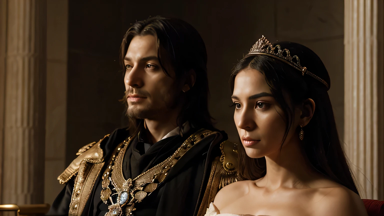 King Xerxes, listening intently to Esther's words