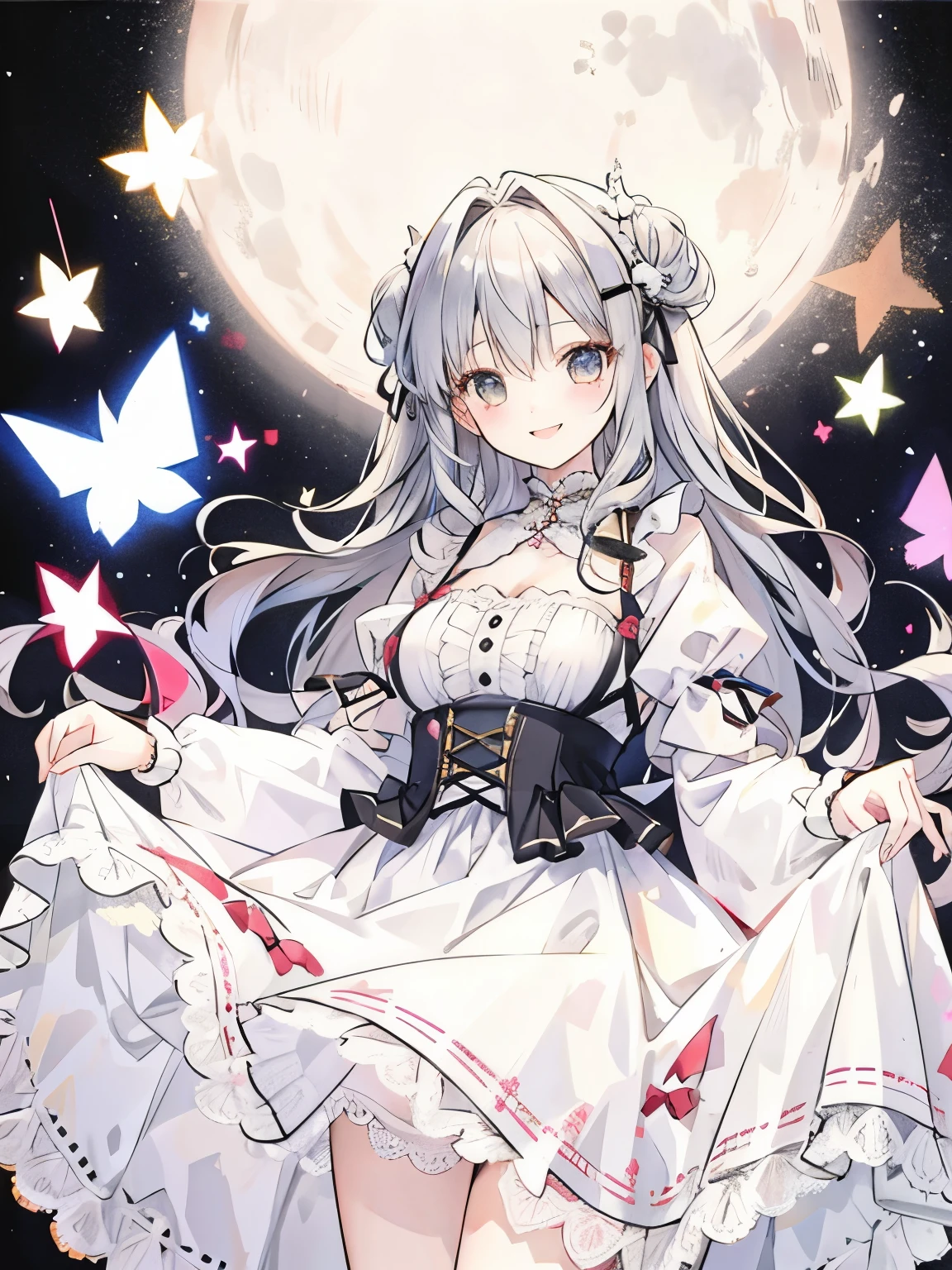 Surrounded by fluffy and fluffy things,Old-style pattern,Skirt with different hem lengths at the front and back,Skirt with plenty of gathers,smile,
