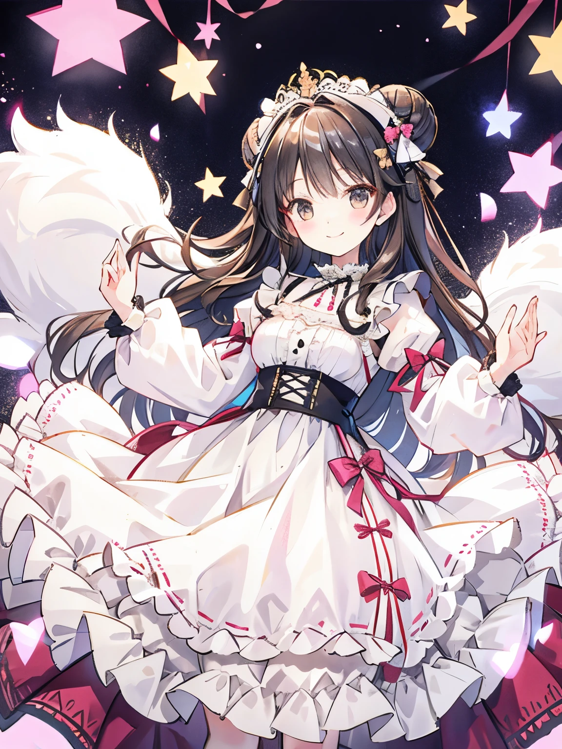 Surrounded by fluffy and fluffy things,Old-style pattern,Skirt with different hem lengths at the front and back,Skirt with plenty of gathers,smile,