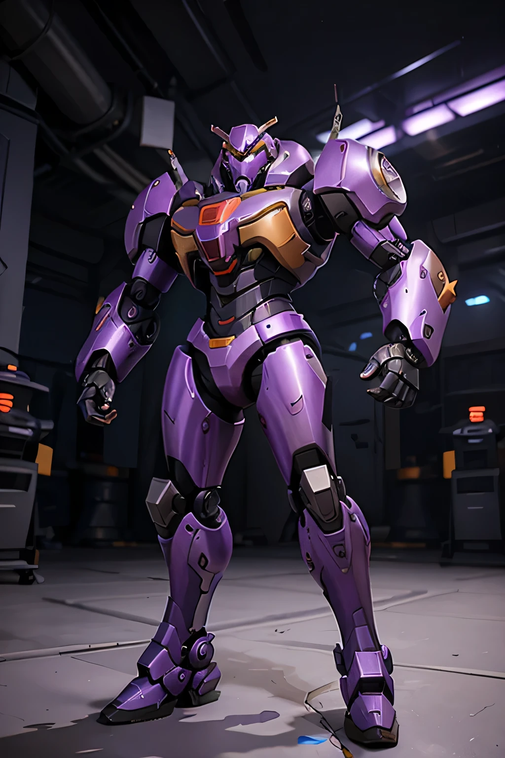 purple robot stylized overwatch style mecha