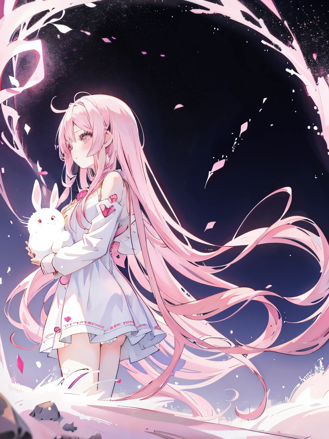 long pink hair anime girl with white rabbit, Cute anime wife in a nice dress, anime art wallpaper 8k, anime wallpaper, anime style 4k, anime art wallpaper 4k, anime art wallpaper 4k, beautiful anime style, beautiful anime girl, long hair anime girl, very beautiful anime cat girl, cute anime girl, anime wallpaper 4K