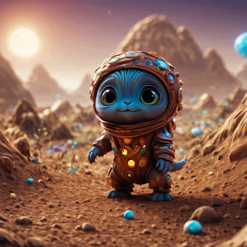 (masterpiece, best quality:1.2), Magical creatures from mars, action, cute, 3d crunch,
