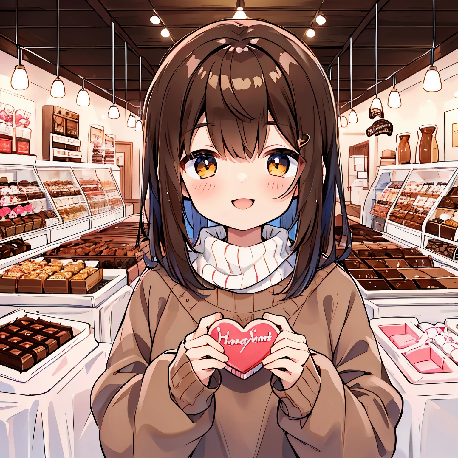 Valentine、Valentineデー、Valentine🍫、chocolate、💓、🍫、white skin、Brown theme、happy smile、♡、large knit sweater、first round、