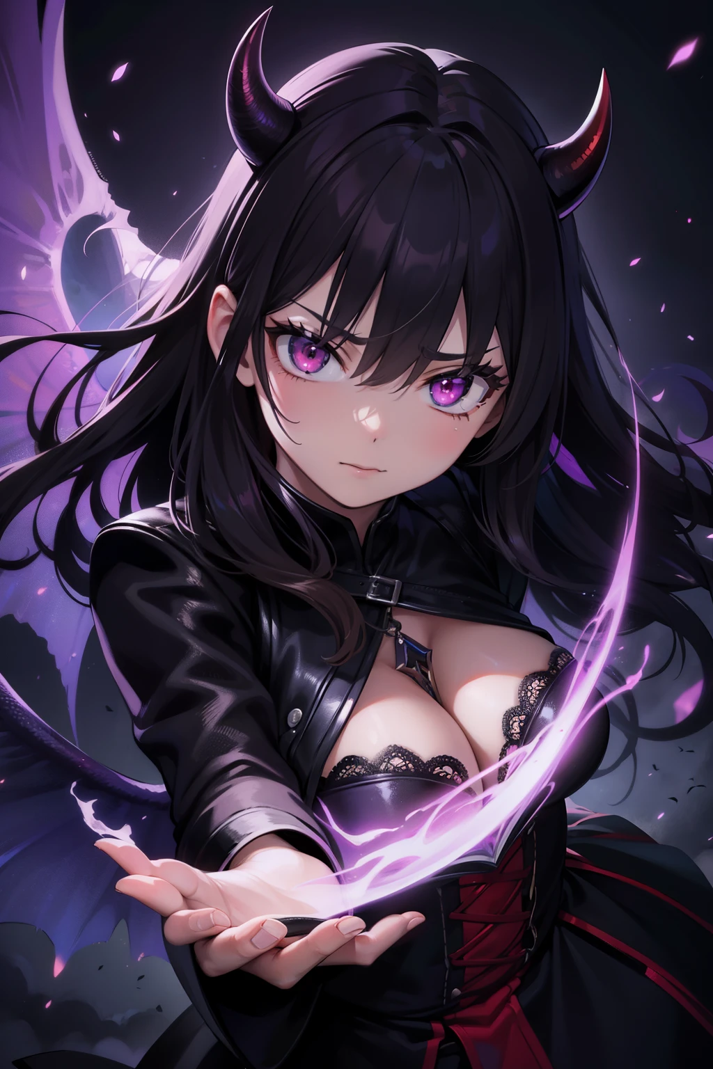 (best quality,4k,8k,highres,masterpiece:1.2),ultra-detailed,(realistic,photorealistic,photo-realistic:1.37), devil girl,anime, vivid colors, glowing eyes, dark hair, demonic horns, ethereal outfit, menacing smirk, sharp claws, dynamic pose, fiery background, intense lighting, supernatural powers, intricate tattoos, mystical aura, hauntingly beautiful, fantastic landscapes, intricate patterns, intense emotions, mysterious atmosphere, action-packed scene, high contrast, vibrant hues, surreal elements, striking composition, dramatic shadows, immersive storytelling, supernatural abilities, fantasy world, captivating narrative