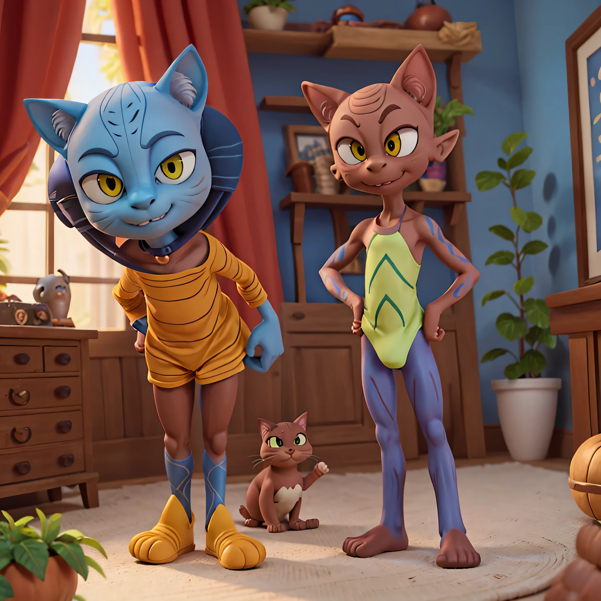 Crie um gato Sphynx colorido com muitos detalhes no estilo pixAR