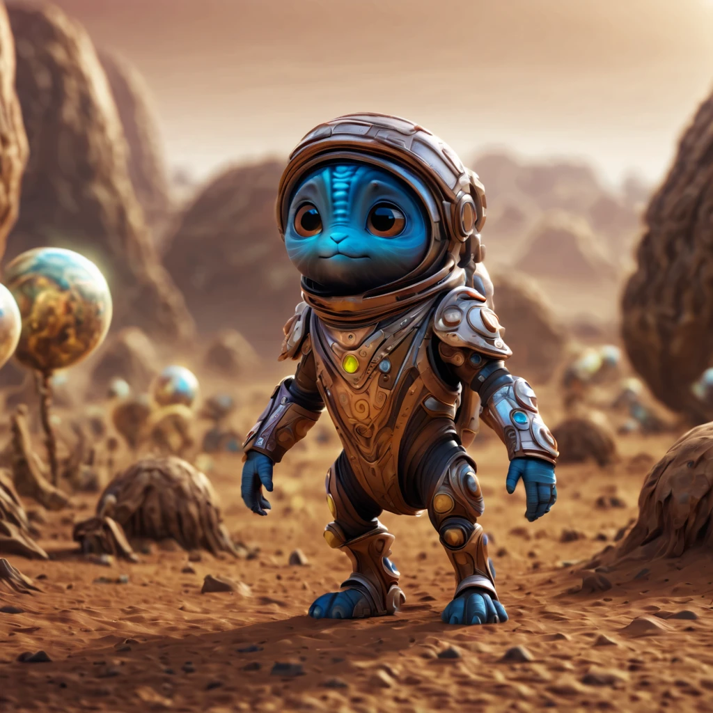 (masterpiece, best quality:1.2), Magical creatures from mars, action, cute, 3d crunch,