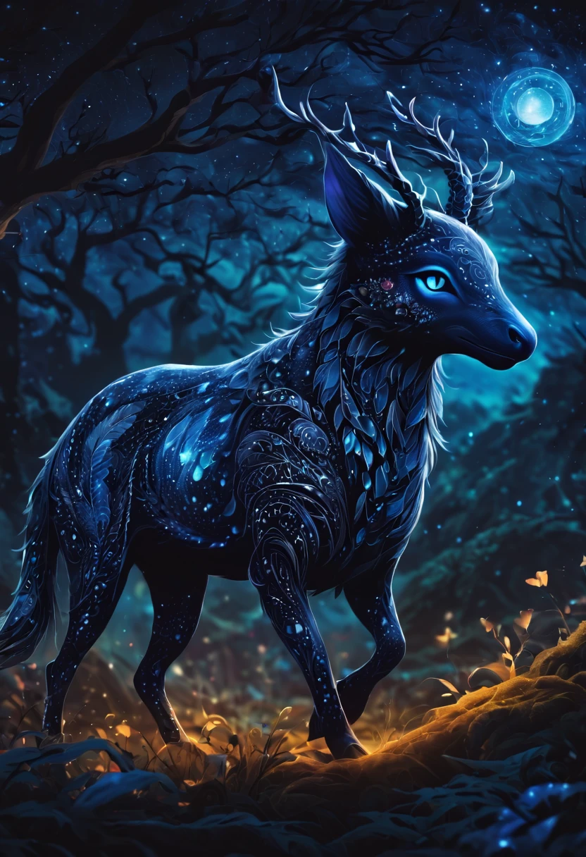 Please provide a detailed description of a magical creature that is associated with the night. Include information about its appearance, abilities, habitat, and any unique characteristics it possesses. Additionally, describe any folklore or legends surrounding this creature and its role in the magical world. 