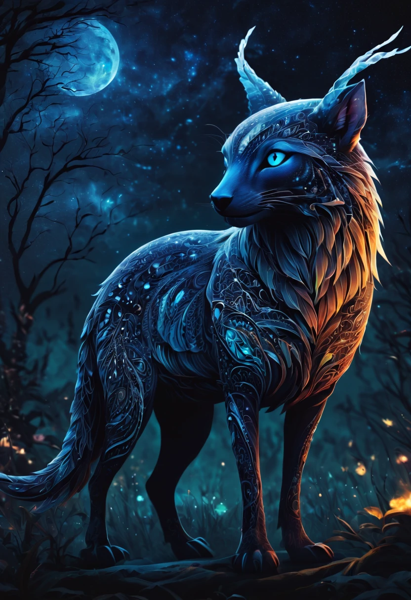 Please provide a detailed description of a magical creature that is associated with the night. Include information about its appearance, abilities, habitat, and any unique characteristics it possesses. Additionally, describe any folklore or legends surrounding this creature and its role in the magical world. 