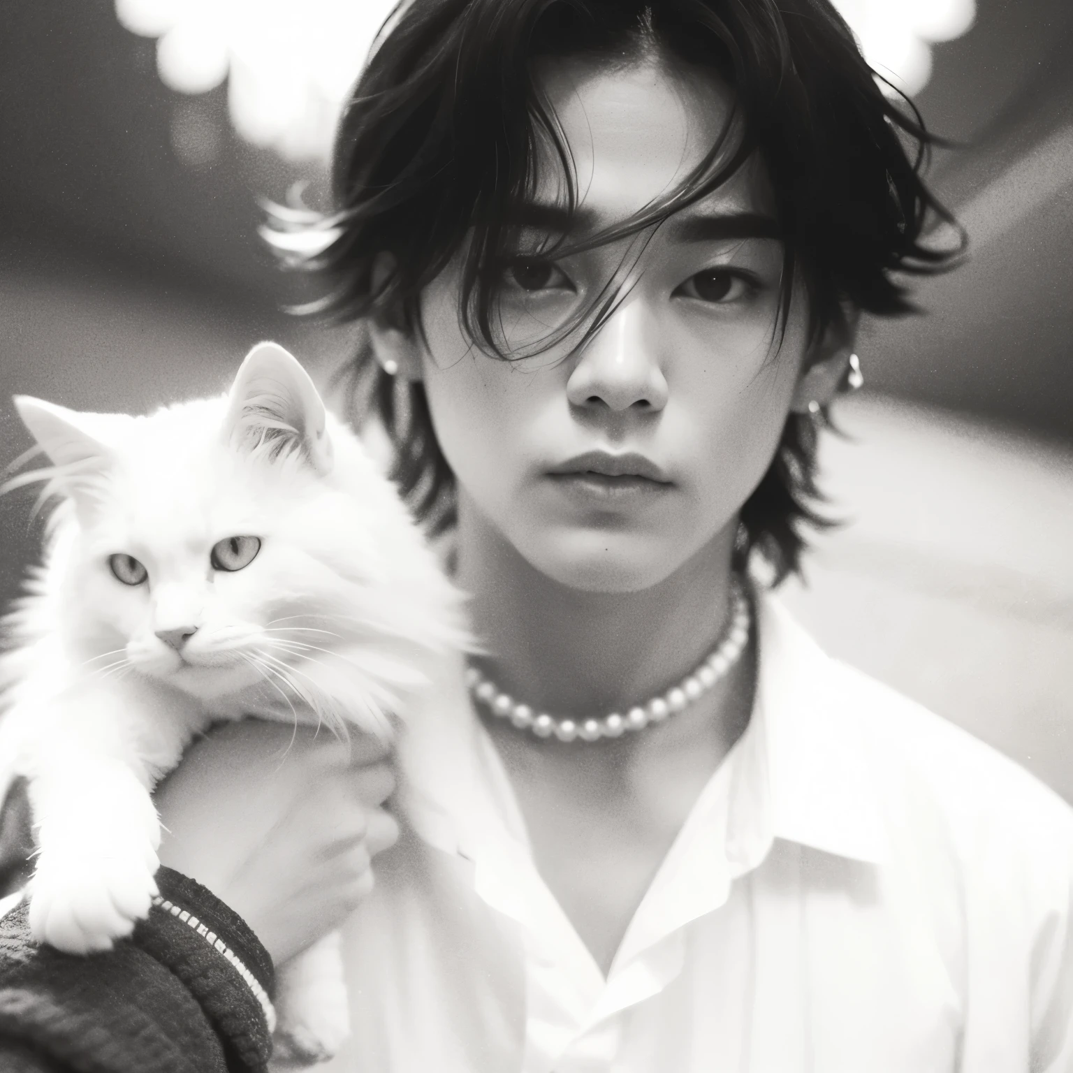 Joven araffed sosteniendo un gato blanco en sus brazos, Jung Jaehyun, Jinyoung Shin, por Tadashi Nakayama, TaeJune Kim, cai xukun, inspirado en jeonseok lee, delicate androgynous prince, Won Bin Lee, beautiful androgynous prince, hsiao-ron, hyung tae, by Lü Ji