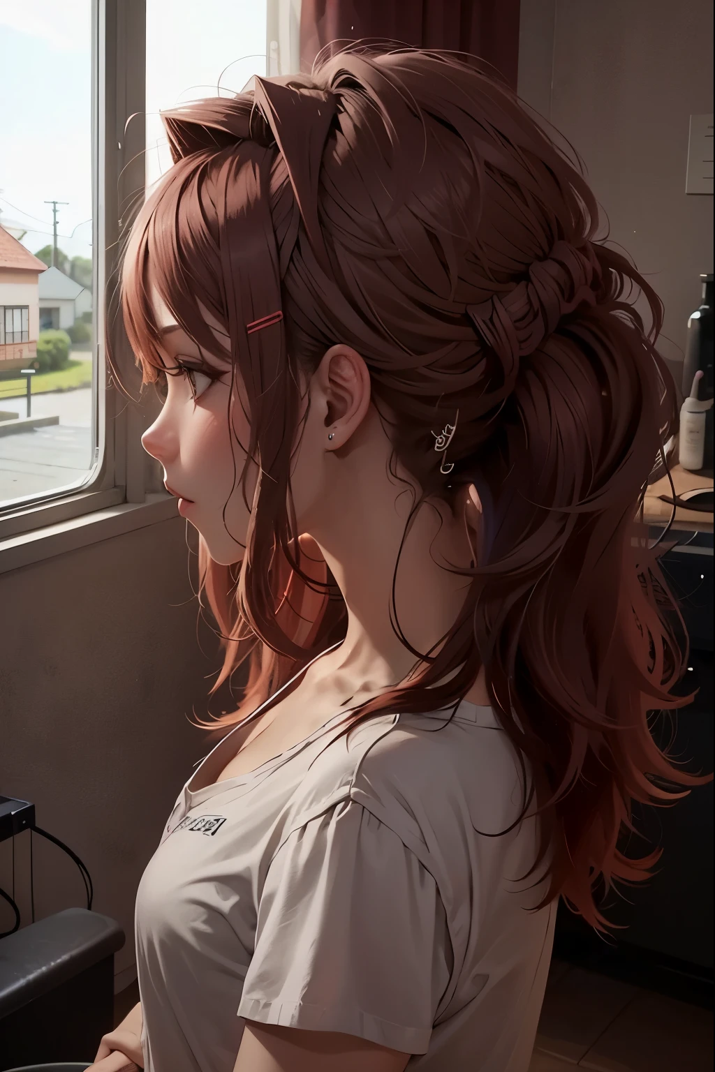 Cabelo tingido de vermelho intenso