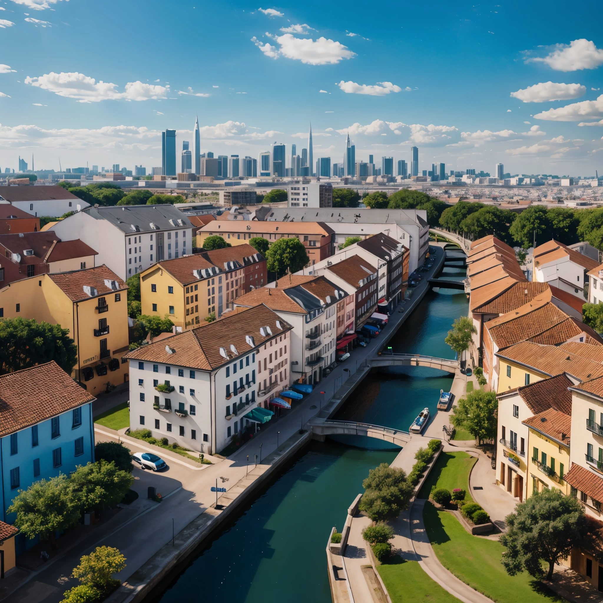 Landscape with buildings, (Alternative:1.6), hyper realistic, 8k, vibrant colors, sharp image