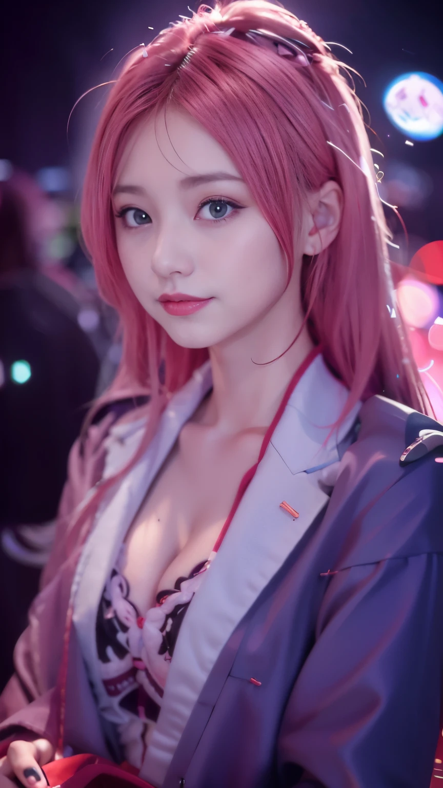 arafed woman pink haired and a jacket posing for a picture, 8k art germany bokeh, pink twintail hair and cyan eyes, anime girl cosplay, Gweiz, Ulzzang, Portrait of a Korean female idol, Trending on cgstation, trending on cgstation, pink haired, lost run 8k, Yanjun Cento