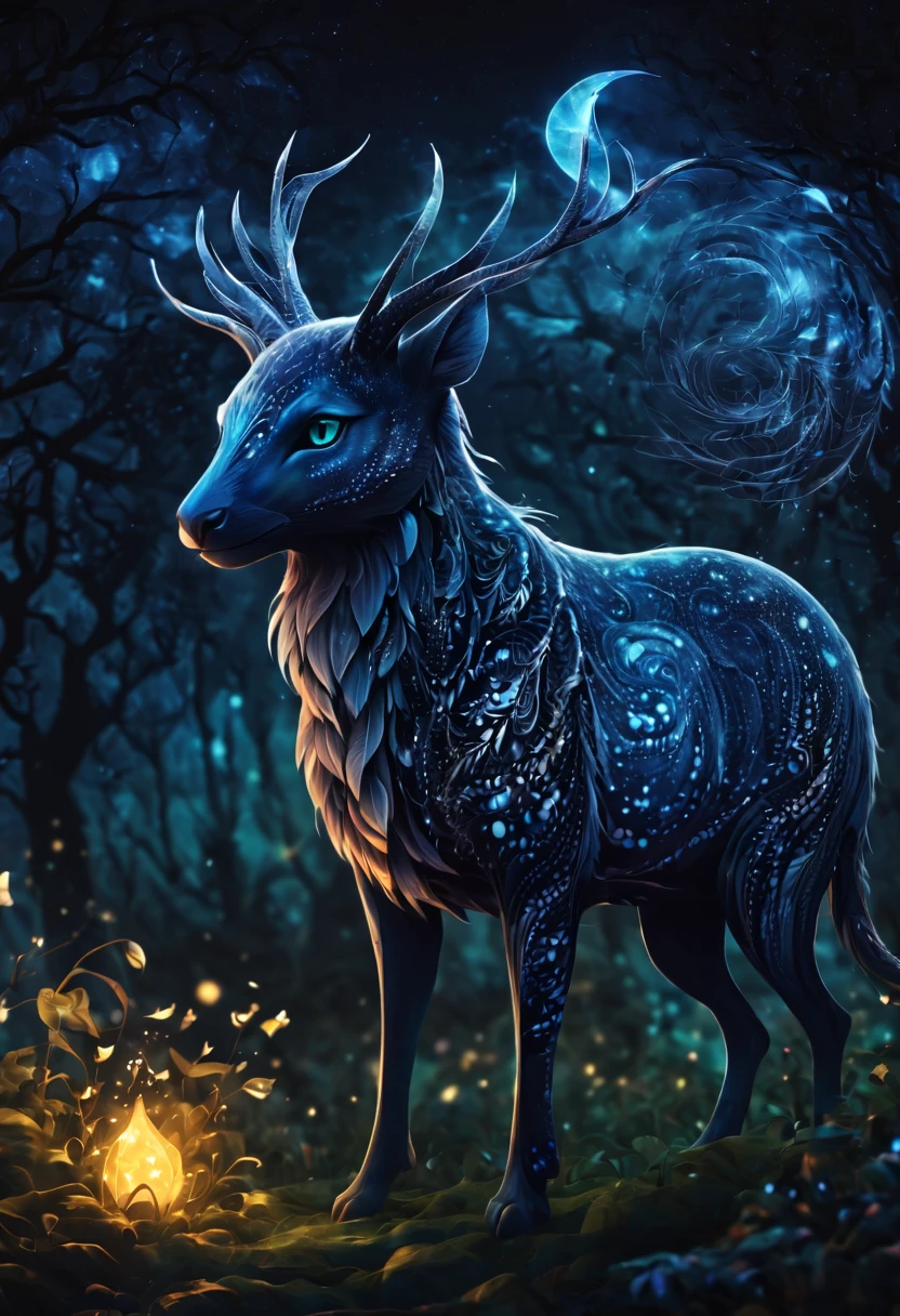 Please provide a detailed description of a magical creature that is associated with the night. Include information about its appearance, abilities, habitat, and any unique characteristics it possesses. Additionally, describe any folklore or legends surrounding this creature and its role in the magical world.