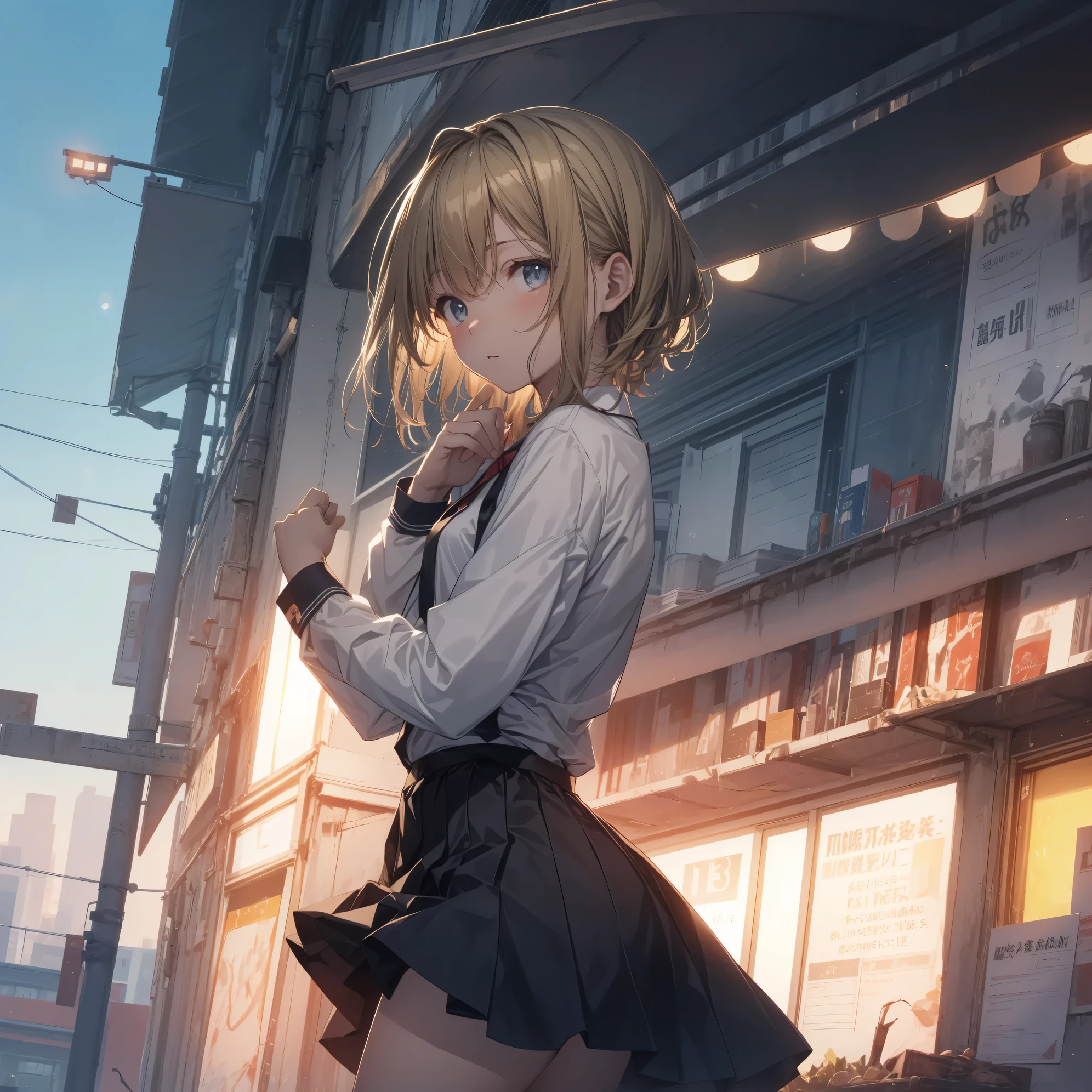 Super high quality by the art god, super detailed, High resolution, anime moe art style, best anime 8K konachan wallpaper, pixiv contest winner, perfect anatomy, break,(眠そうにalone学校へ行く女の子を描いてください. )break, 1 girl, (alone,little woman, lolita, , 13 years old:1.3),All limbs, full finger,, The charm of an immature body, (very short hair), flat chest, small ass, between legs, slim legs, Small black eyes, beautiful and fine eyes, Well-proportioned iris and pupils, expressive eyes, disgusted eyes, High resolutionの詳細な髪, wearing school uniform, (skirt),(detailed lighting), (detailed background), On the way to school. break,super dense skin, Best lighting by famous artists, 8K, figure,UHD, rough skin