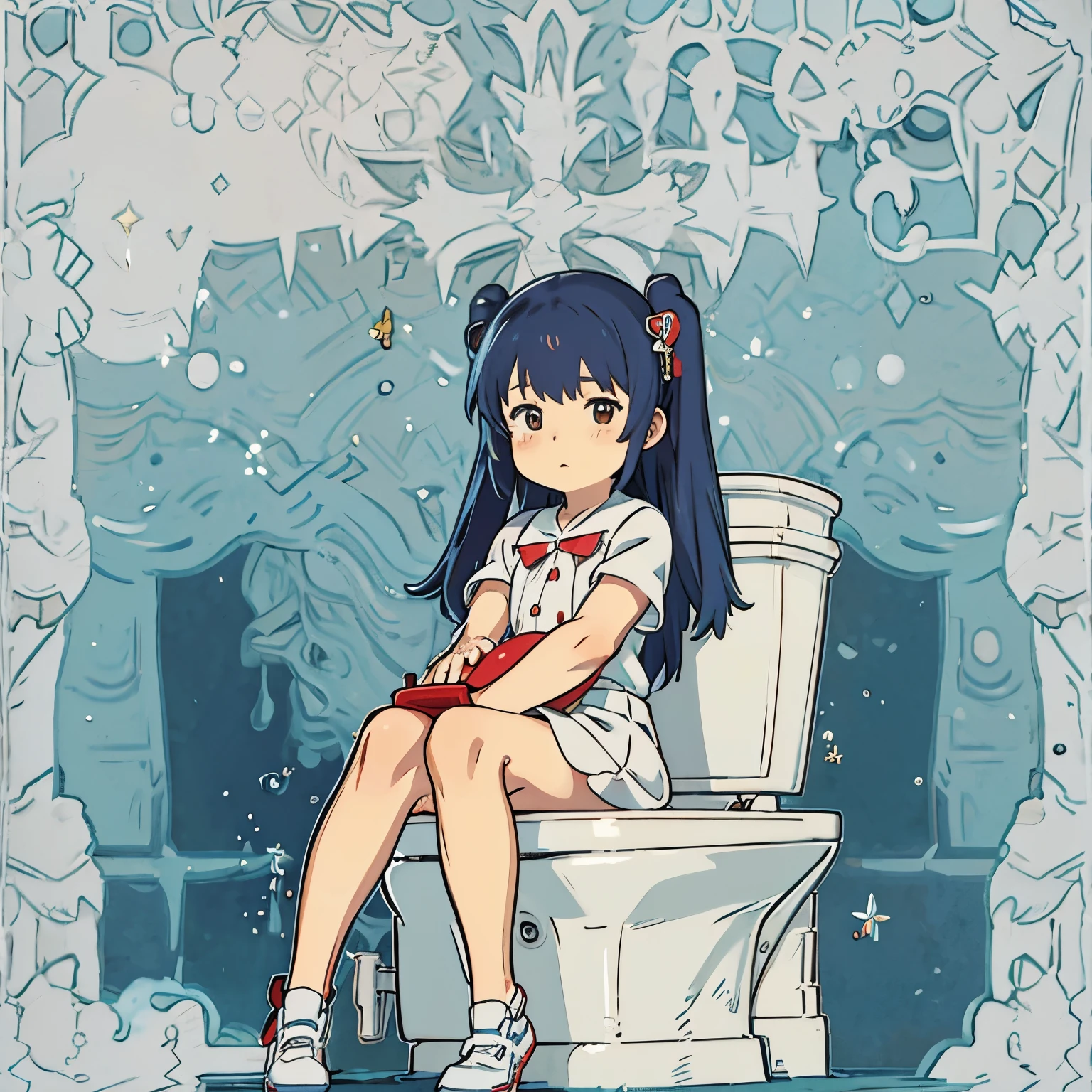 Anime kid girl sitting on the toilet