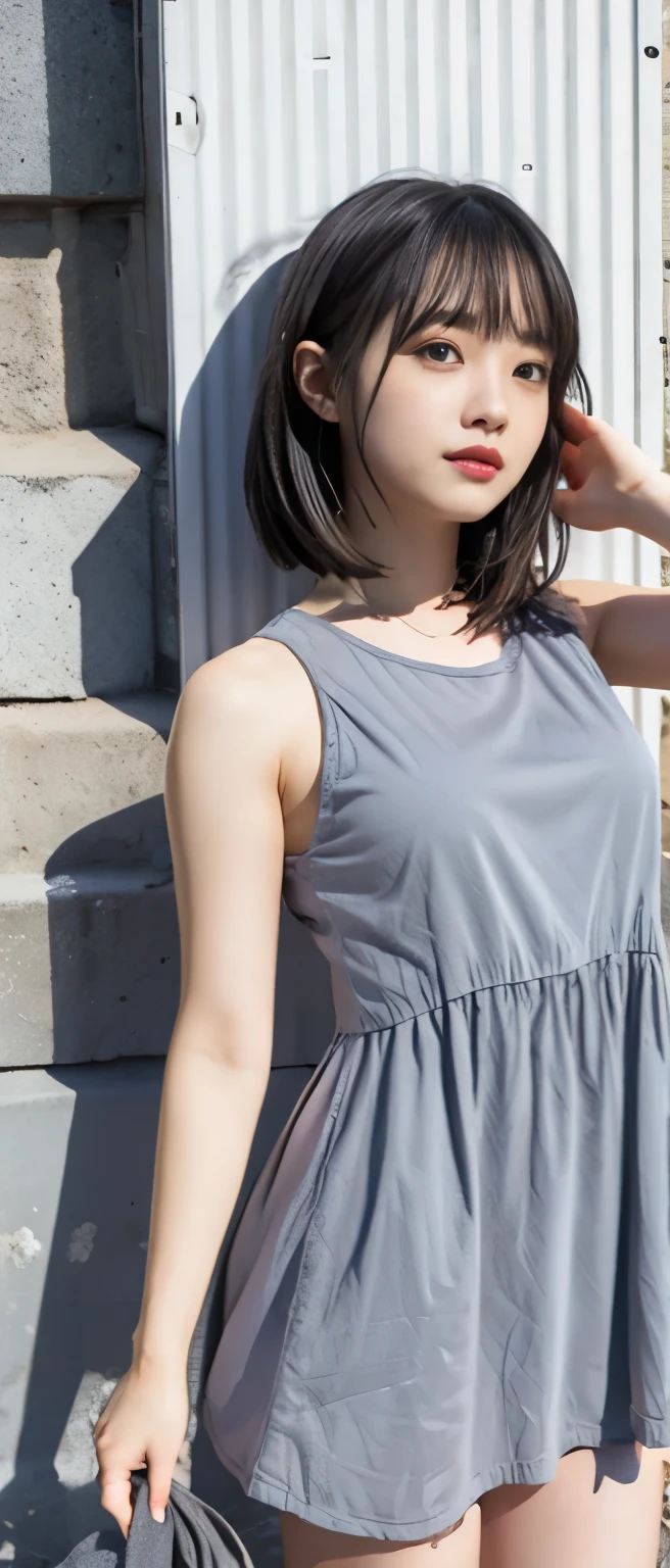 garbage dump idol、whole body、good style、、、、junk pattern mini dress、、gray hair
