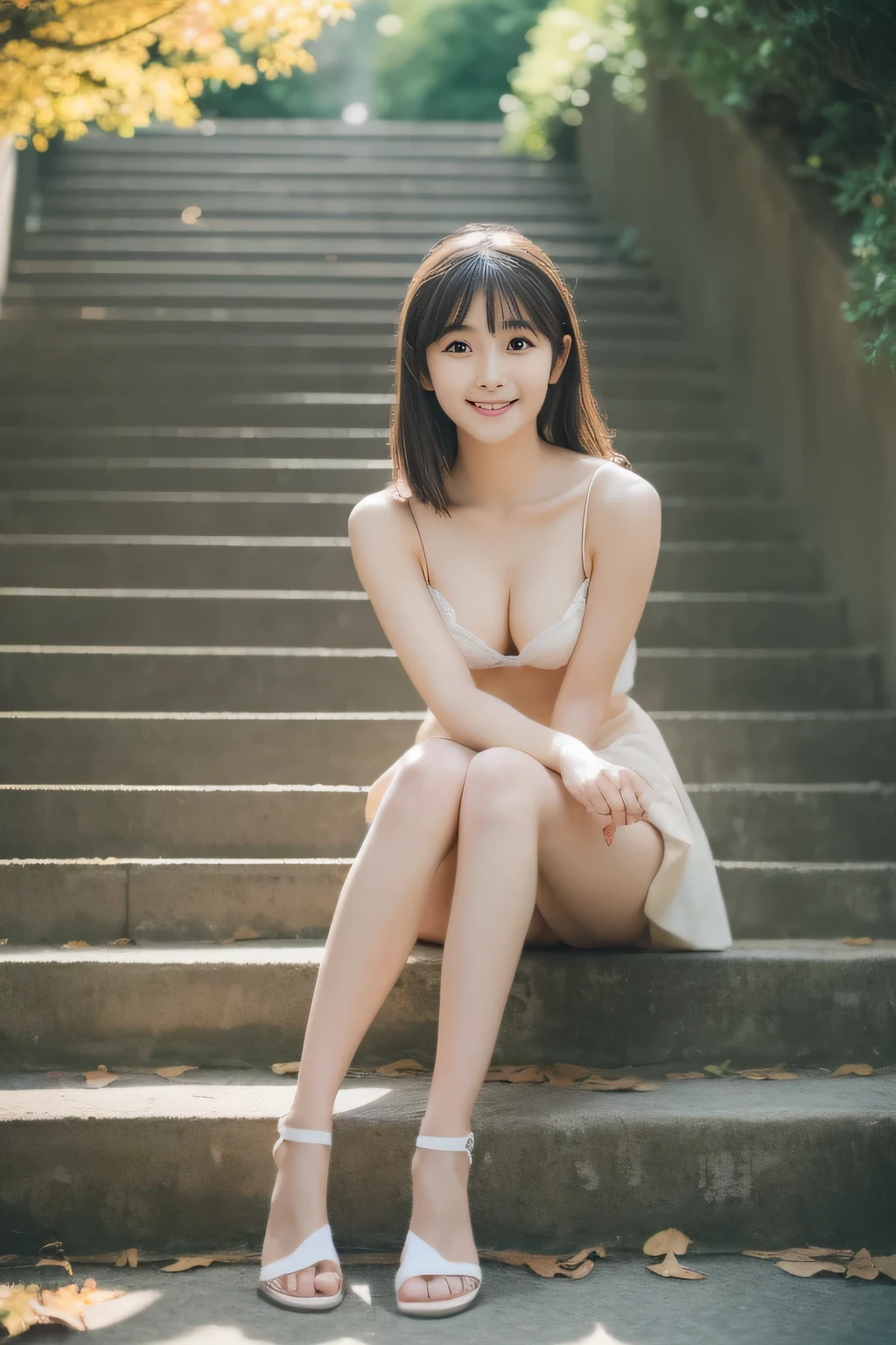 (highest quality,In 8K,ultra high resolution:1.2),(cute japanese girl,20-year-old),(miracle,perfect woman),(perfect anatomy、beautiful limbs、beautiful skin)、Stylish fashion、love、Start climbing the stairs to adulthood、pure love、autumn's、Gravure photography、Idol、Professional-grade prowess、