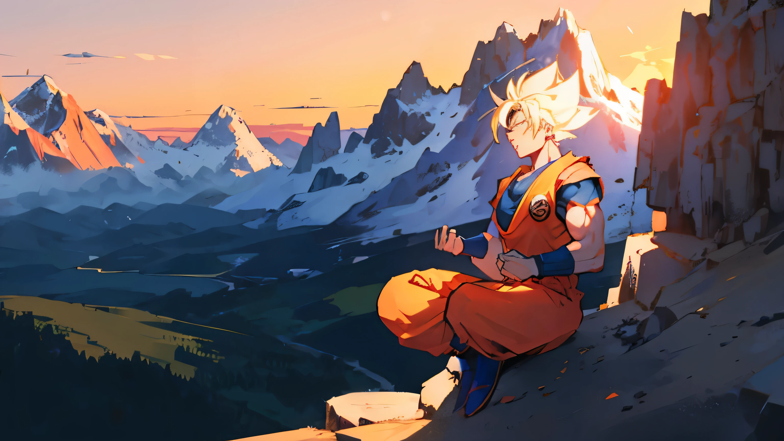 Goku, Meditating, Mountain, Planet Mars, Super Saiyan,